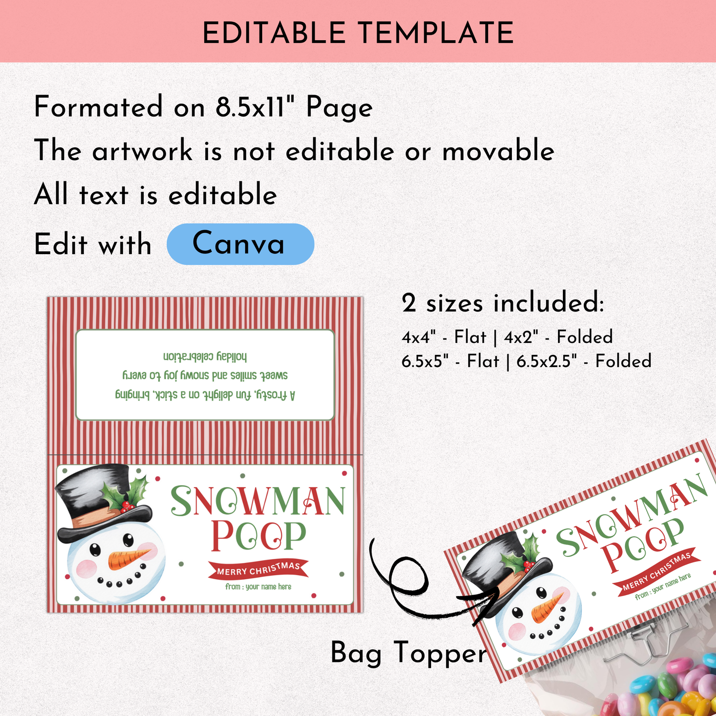 Snowman Poop Treat Bag Topper