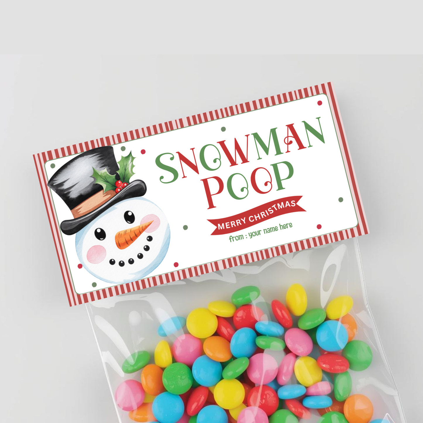 Snowman Poop Treat Bag Topper