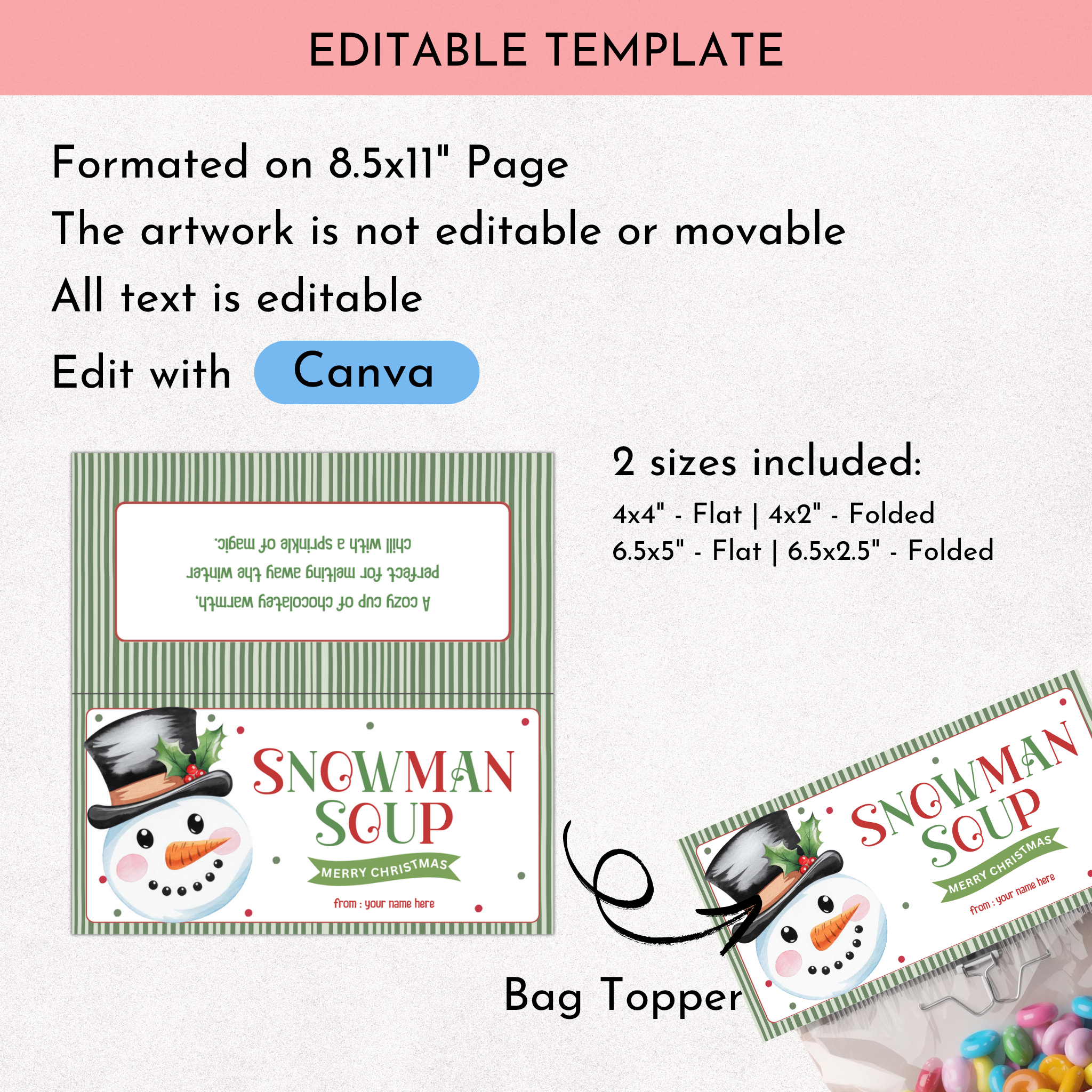 Snowman Soup Treat Bag Topper