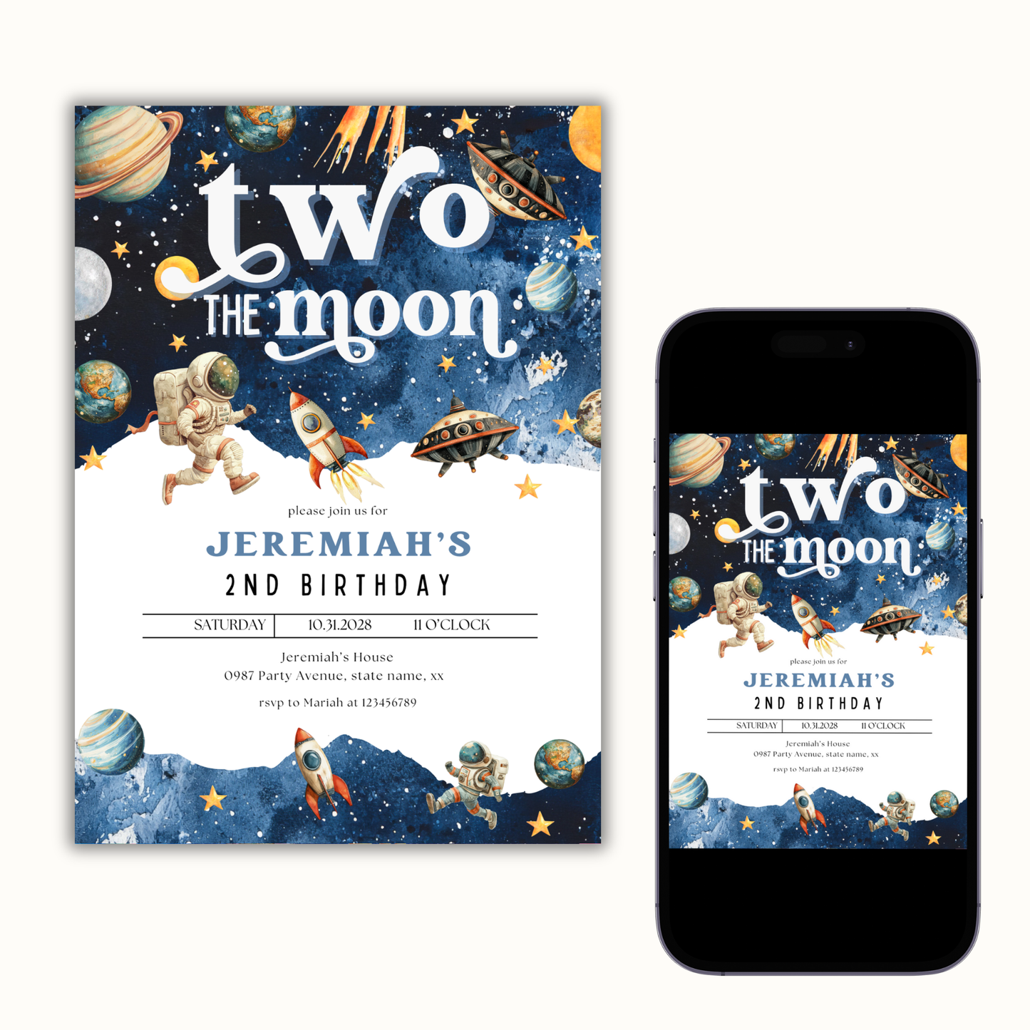 Two The Moon Invitation | Blue