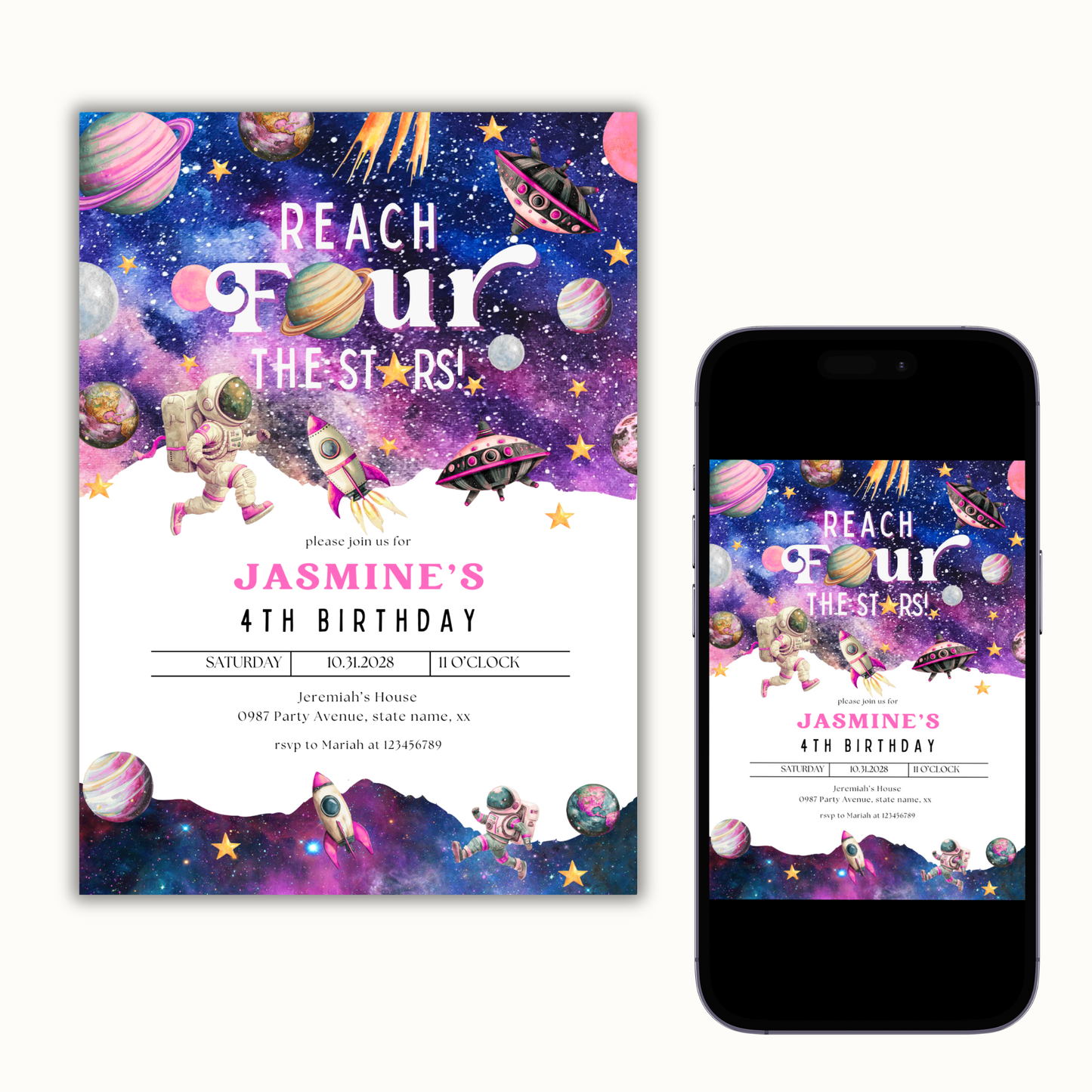 Reach Four the Stars Invitation | Pink