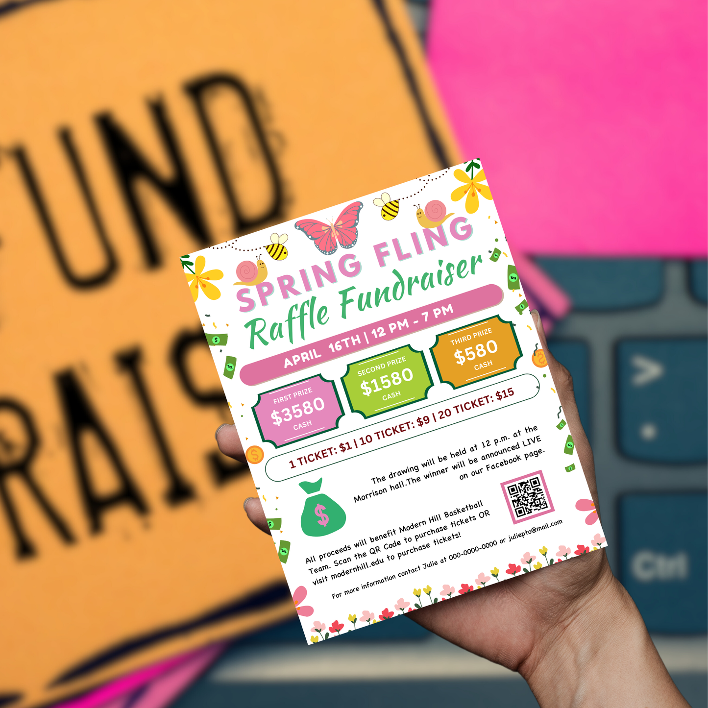 Spring Fling Raffle Fundraiser Flyer Template