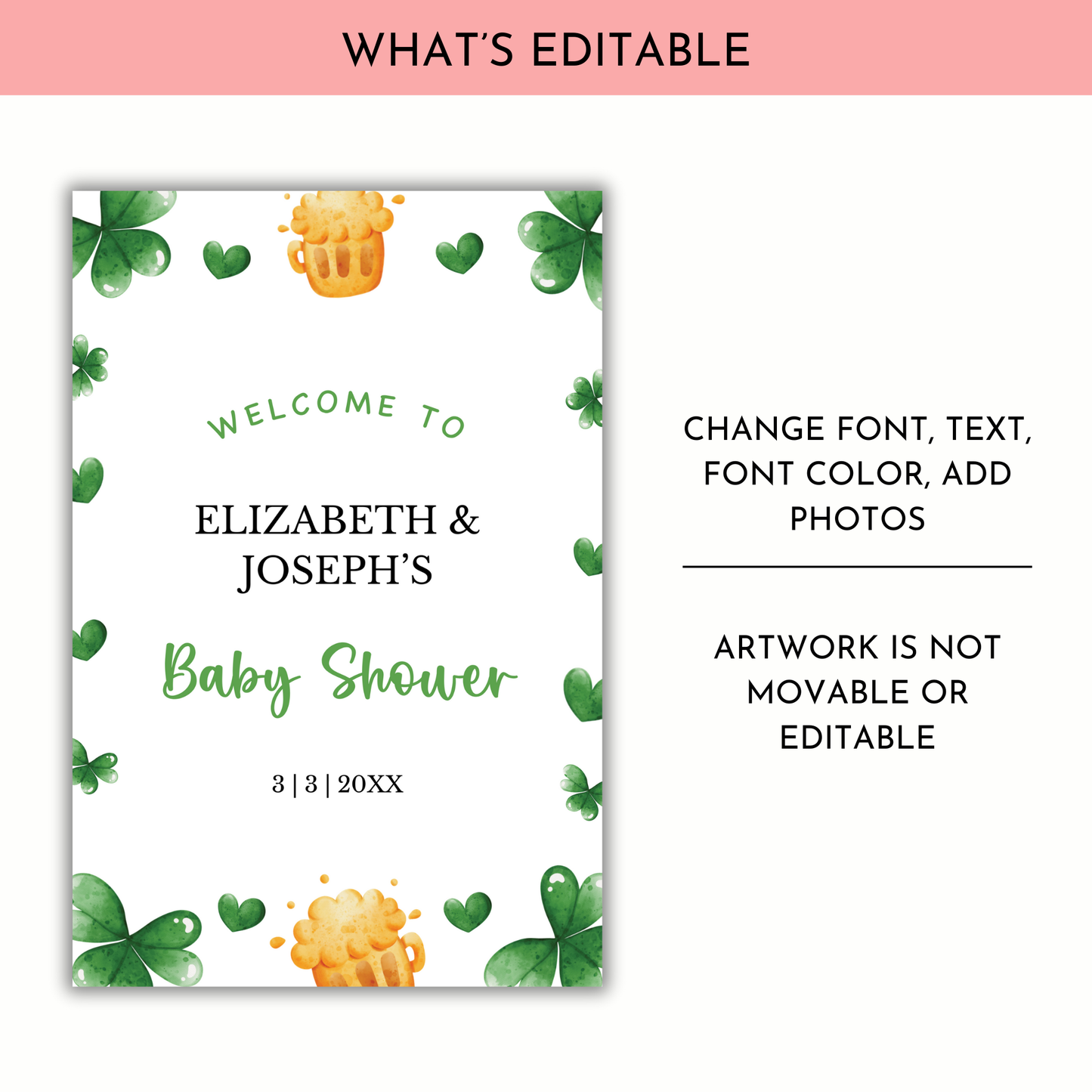 St Patrick's Day Baby Shower Welcome Sign