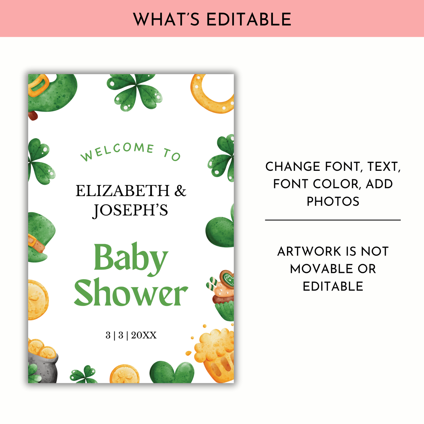 St Patrick's Day Baby Shower Welcome Sign