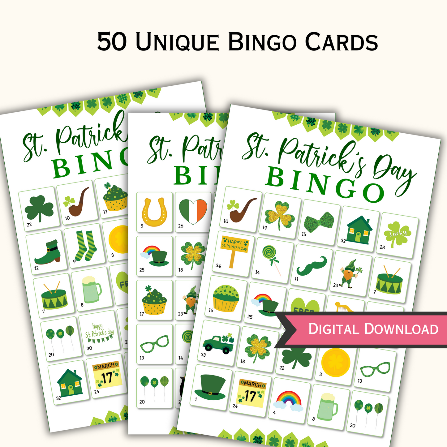 St Patrick's Day Bingo Game - 30 Unique Cards