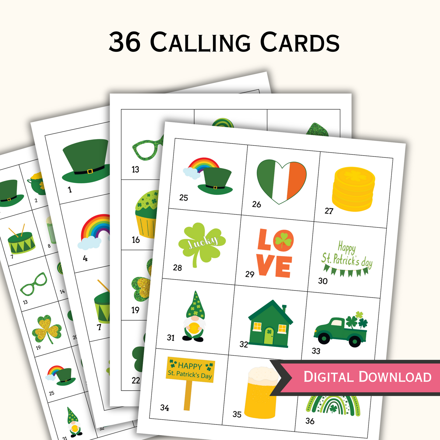 St Patrick's Day Bingo Game - 30 Unique Cards