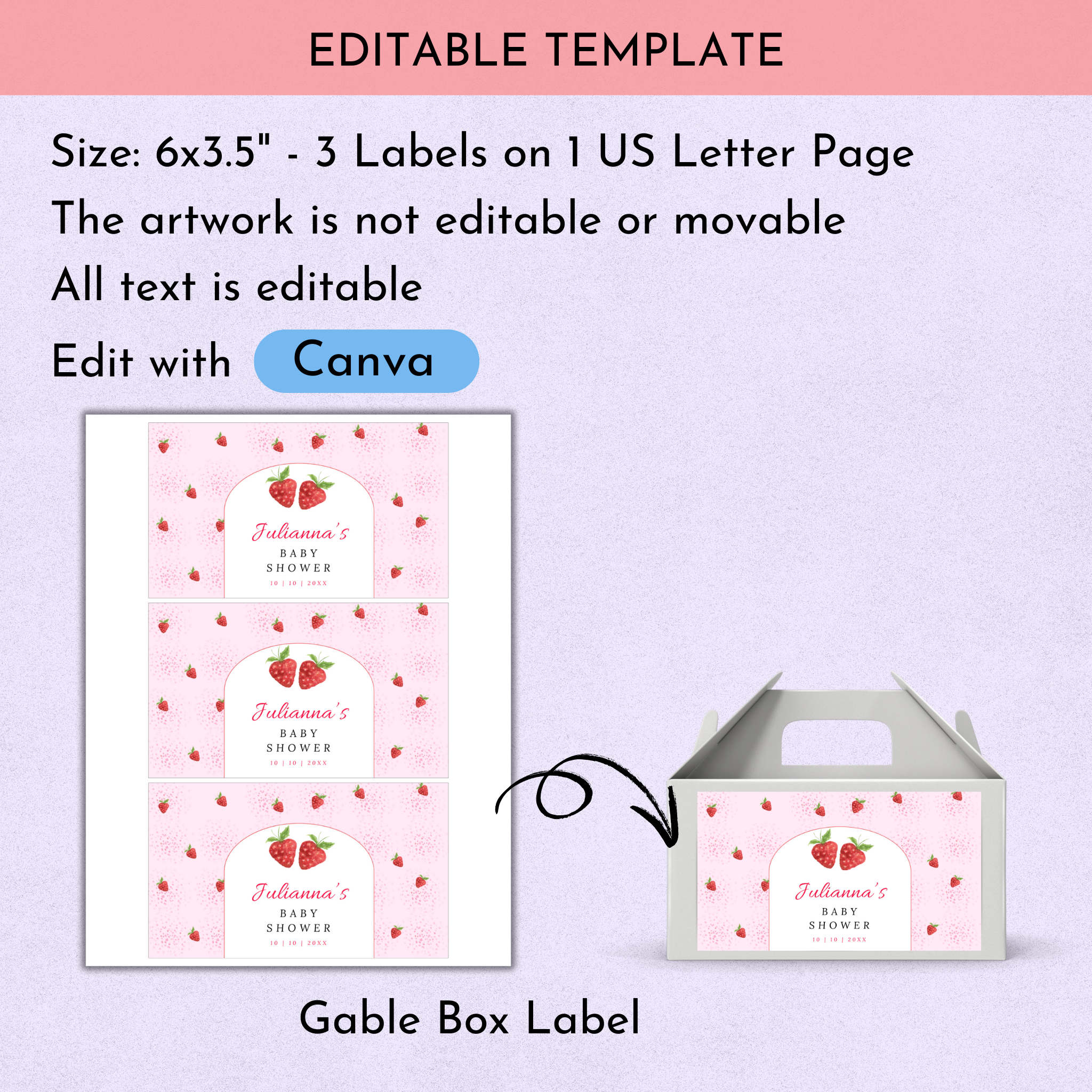 Berry Sweet Baby Shower Gable Box Template
