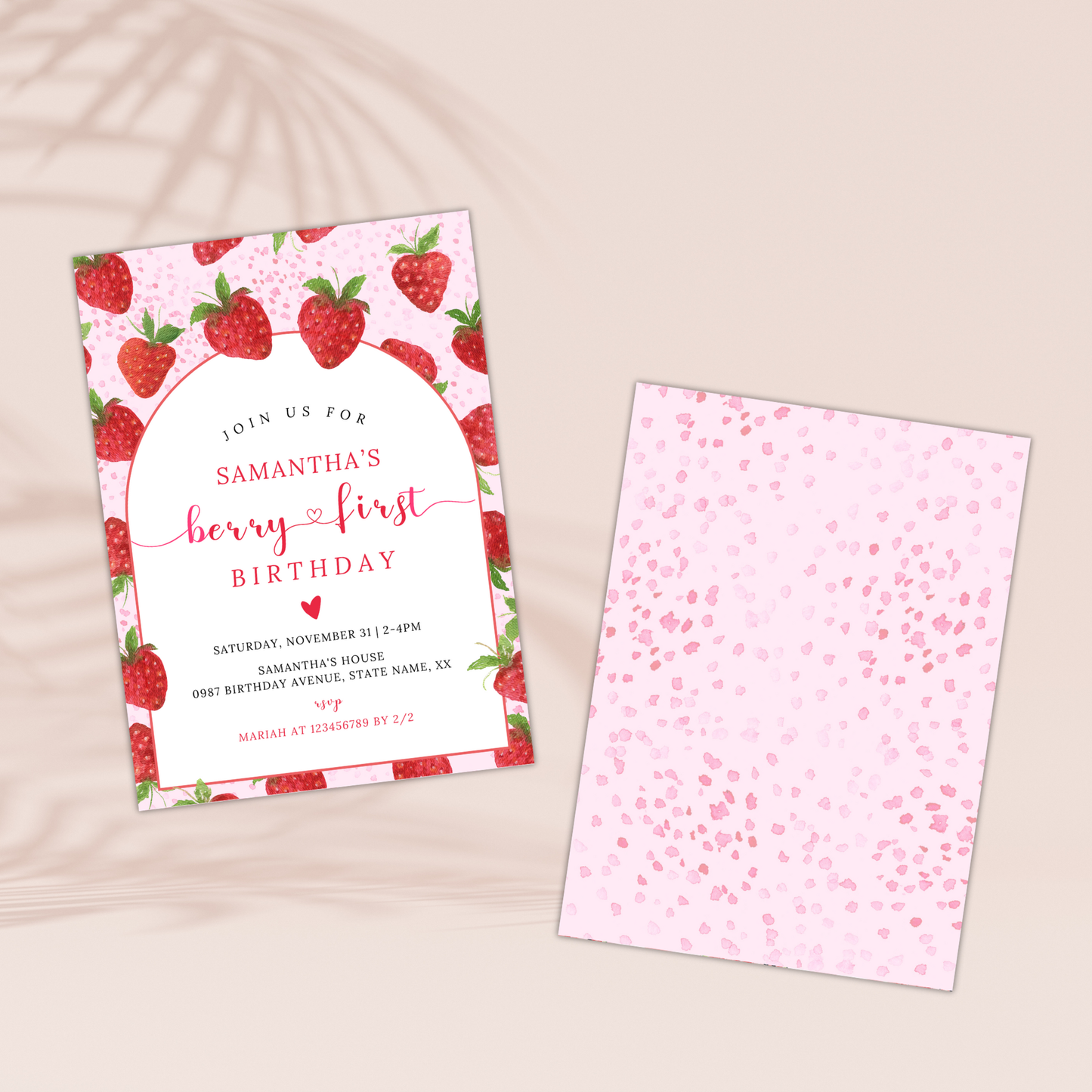 Strawberry 1st Birthday Invitation