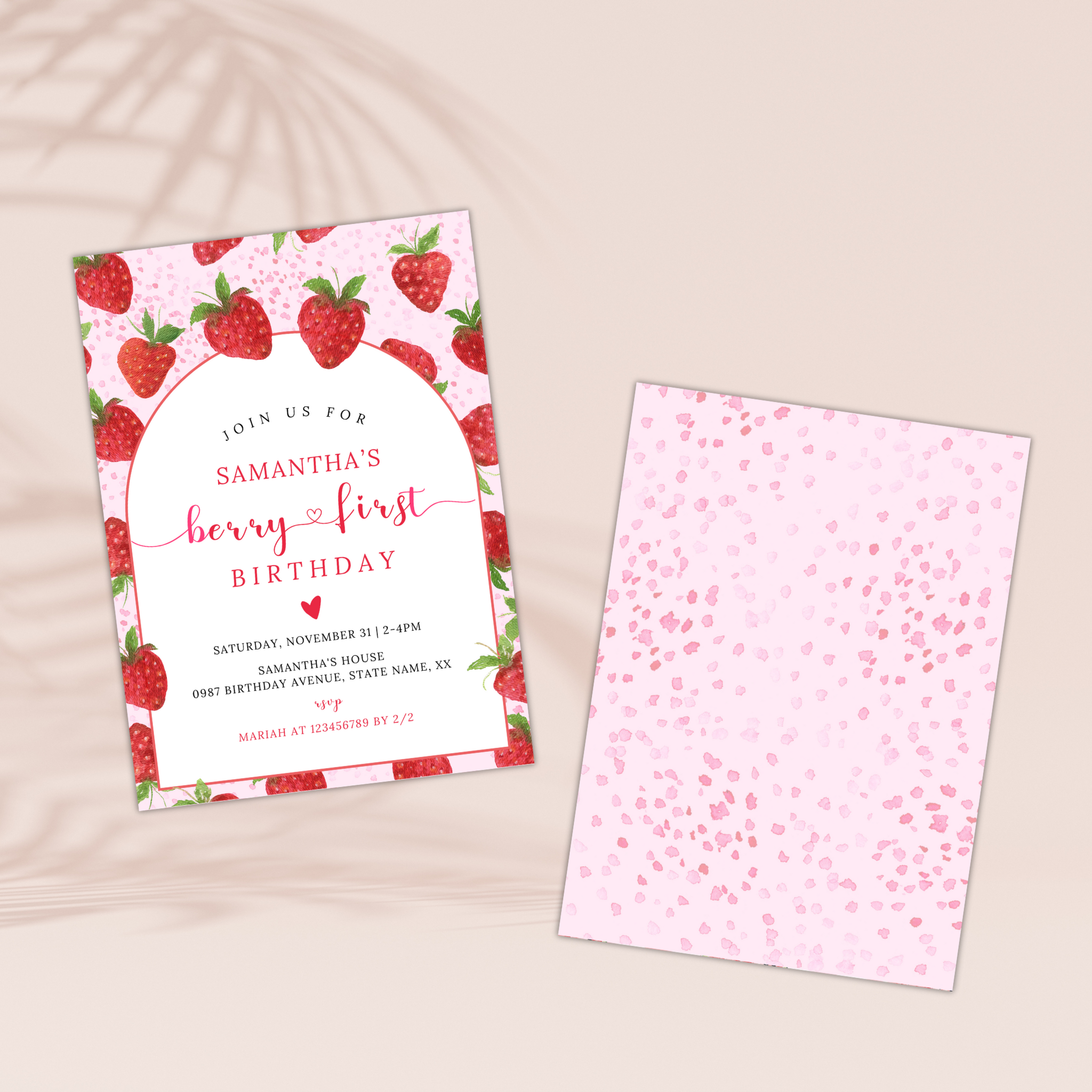 Strawberry 1st Birthday Invitation
