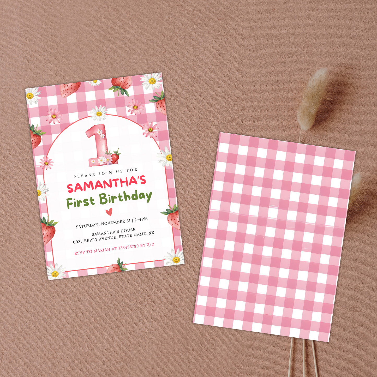 Strawberry First Birthday Invitation