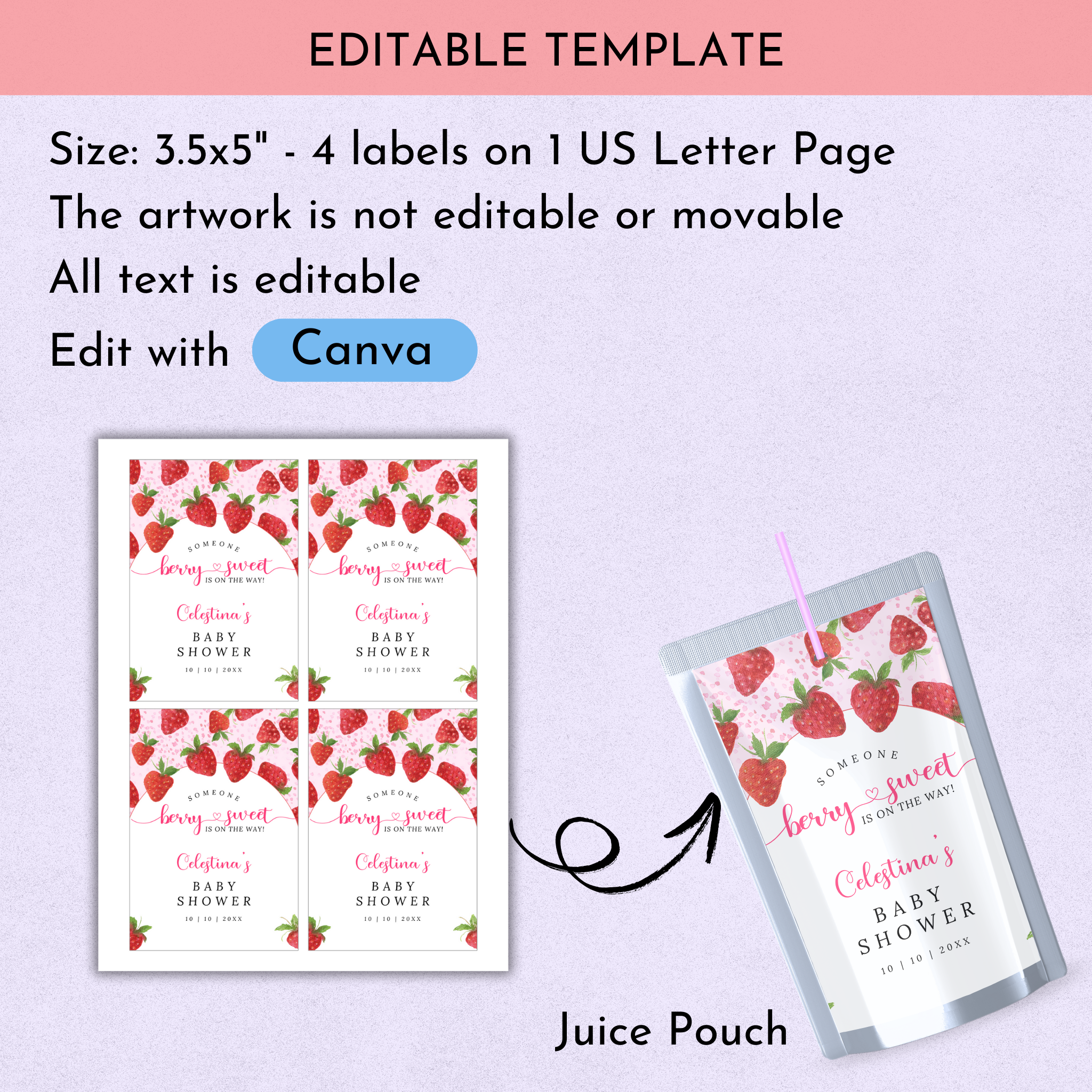 Berry Sweet Baby Shower Juice Label