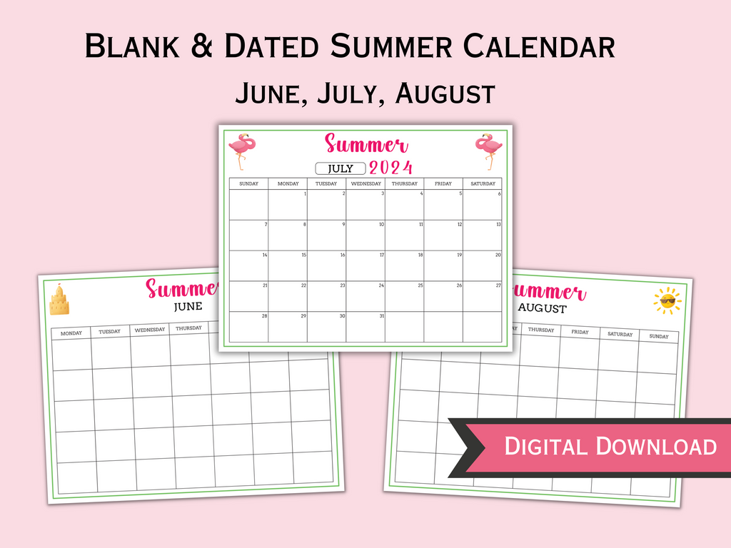 Editable / Fillable Summer Bucket List and 2024 Summer Calendar