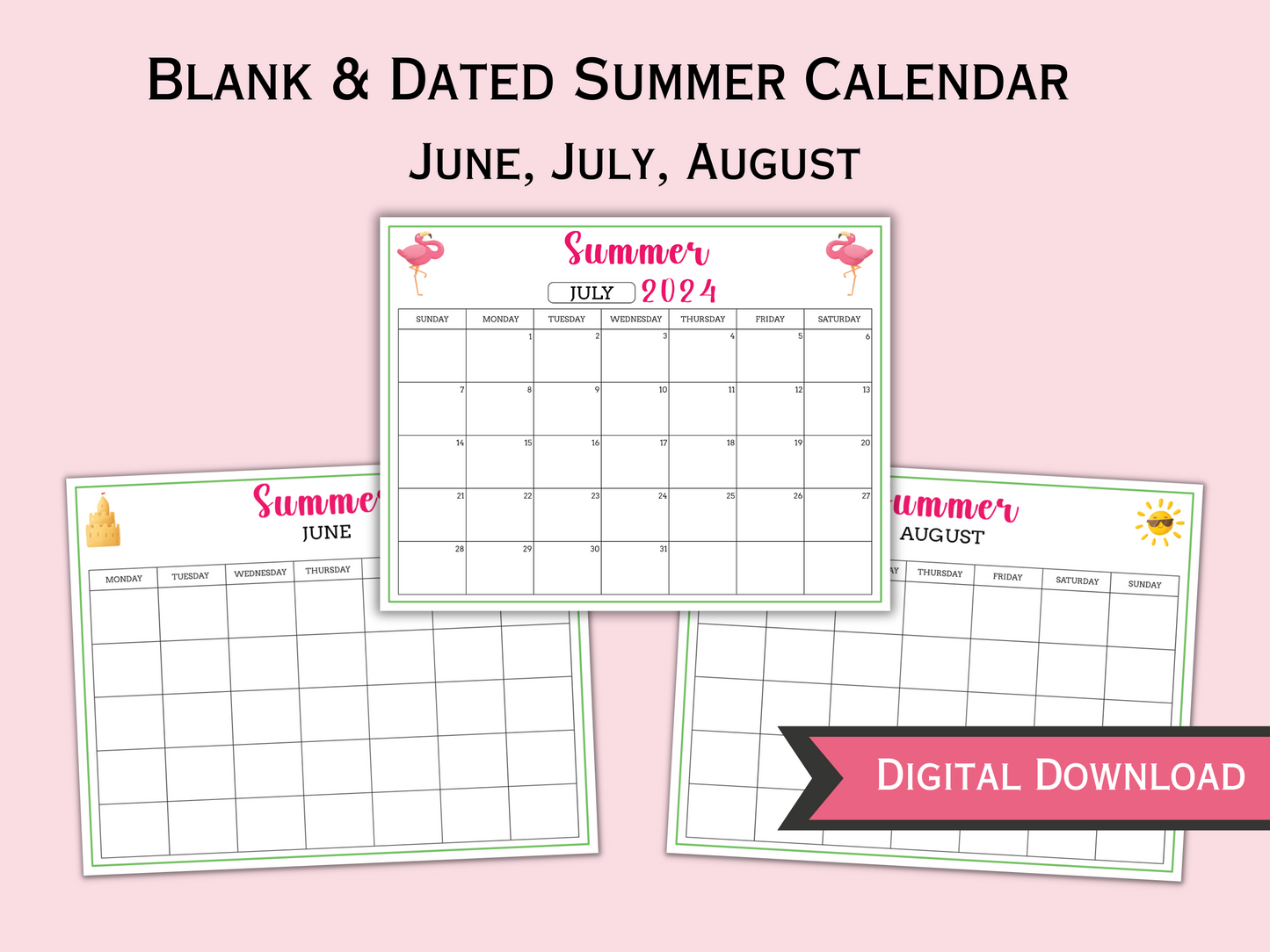 Editable / Fillable Summer Bucket List and 2024 Summer Calendar