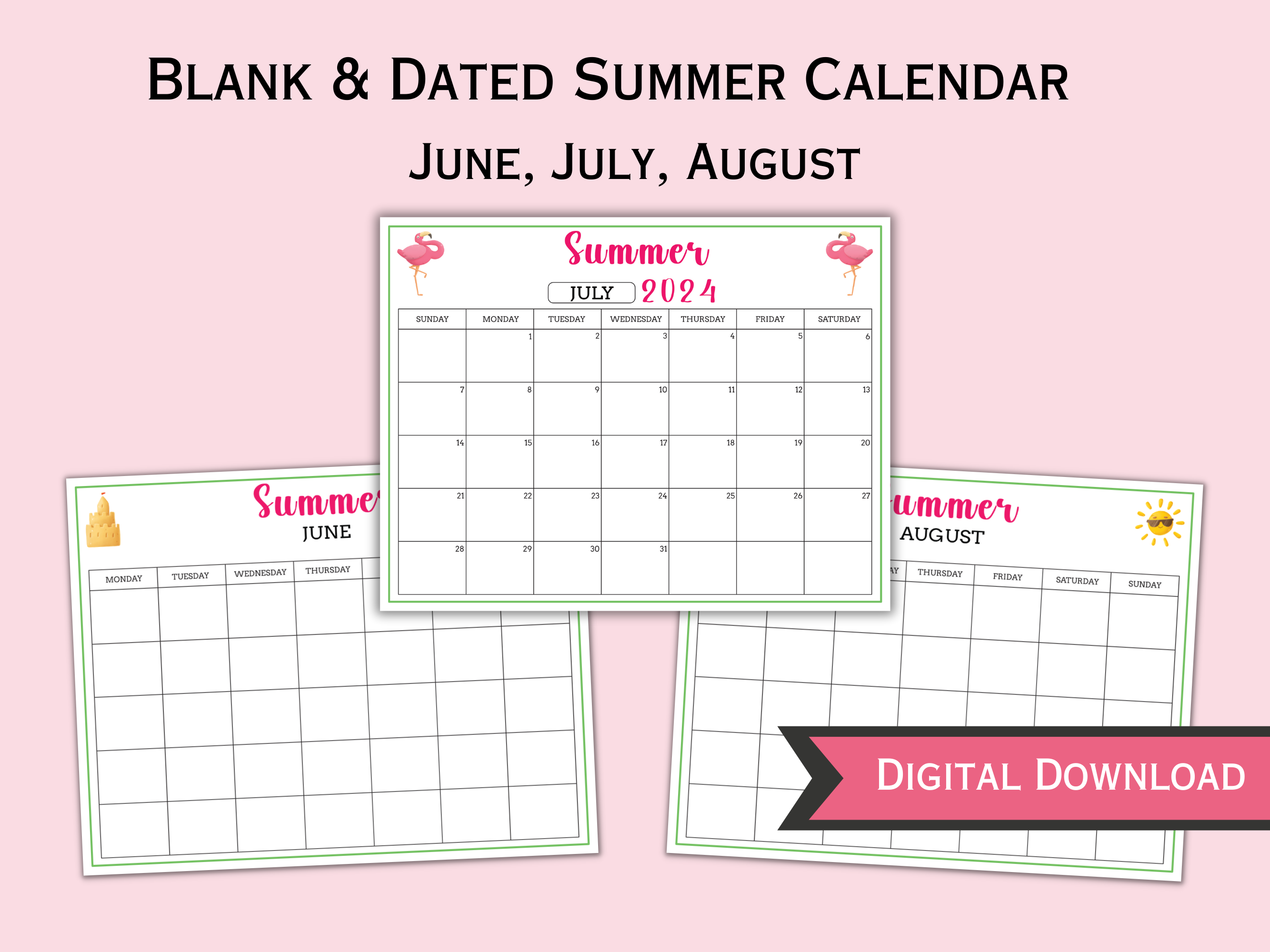 Editable / Fillable Summer Bucket List and 2024 Summer Calendar