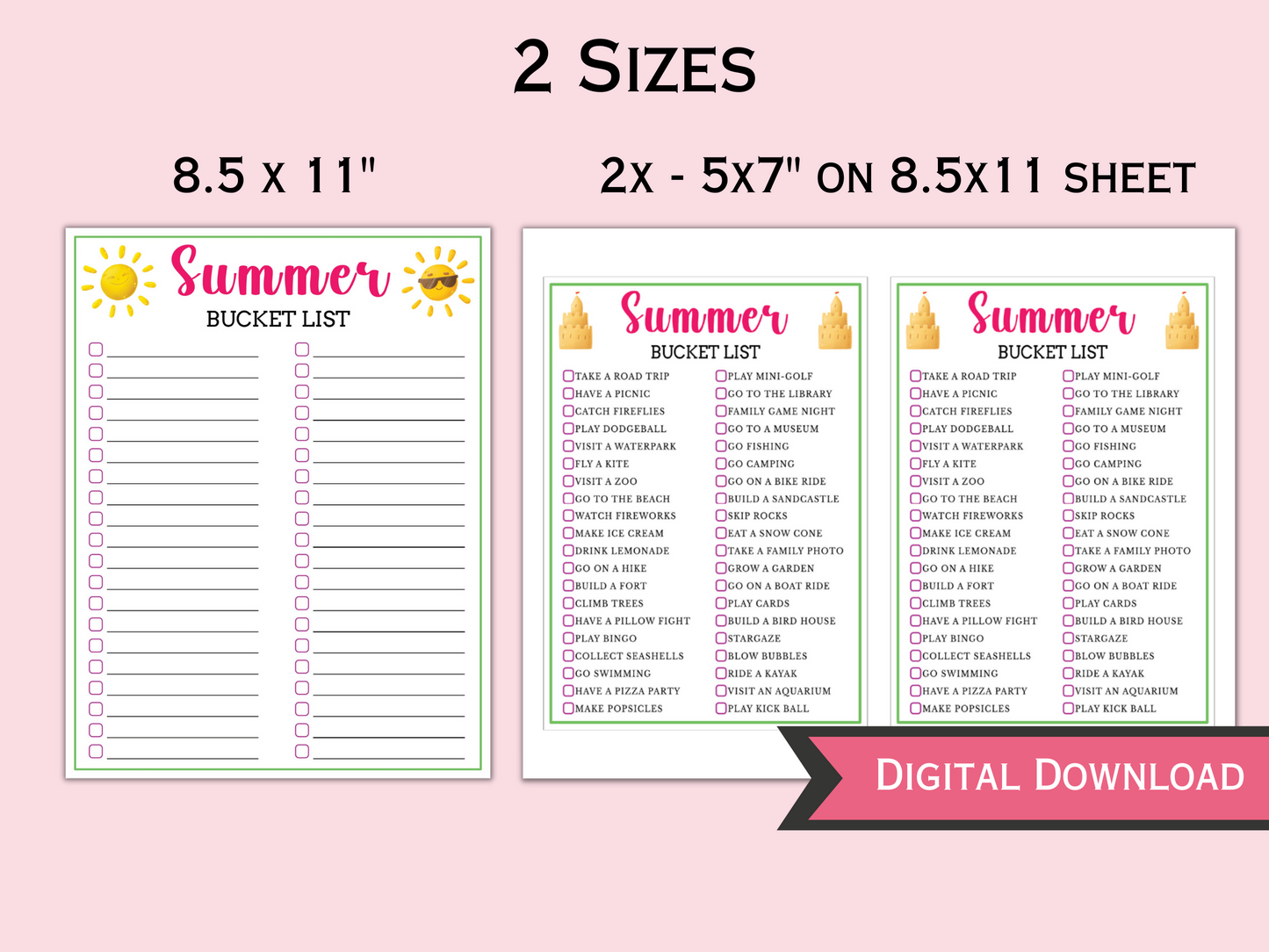 Editable / Fillable Summer Bucket List and 2024 Summer Calendar