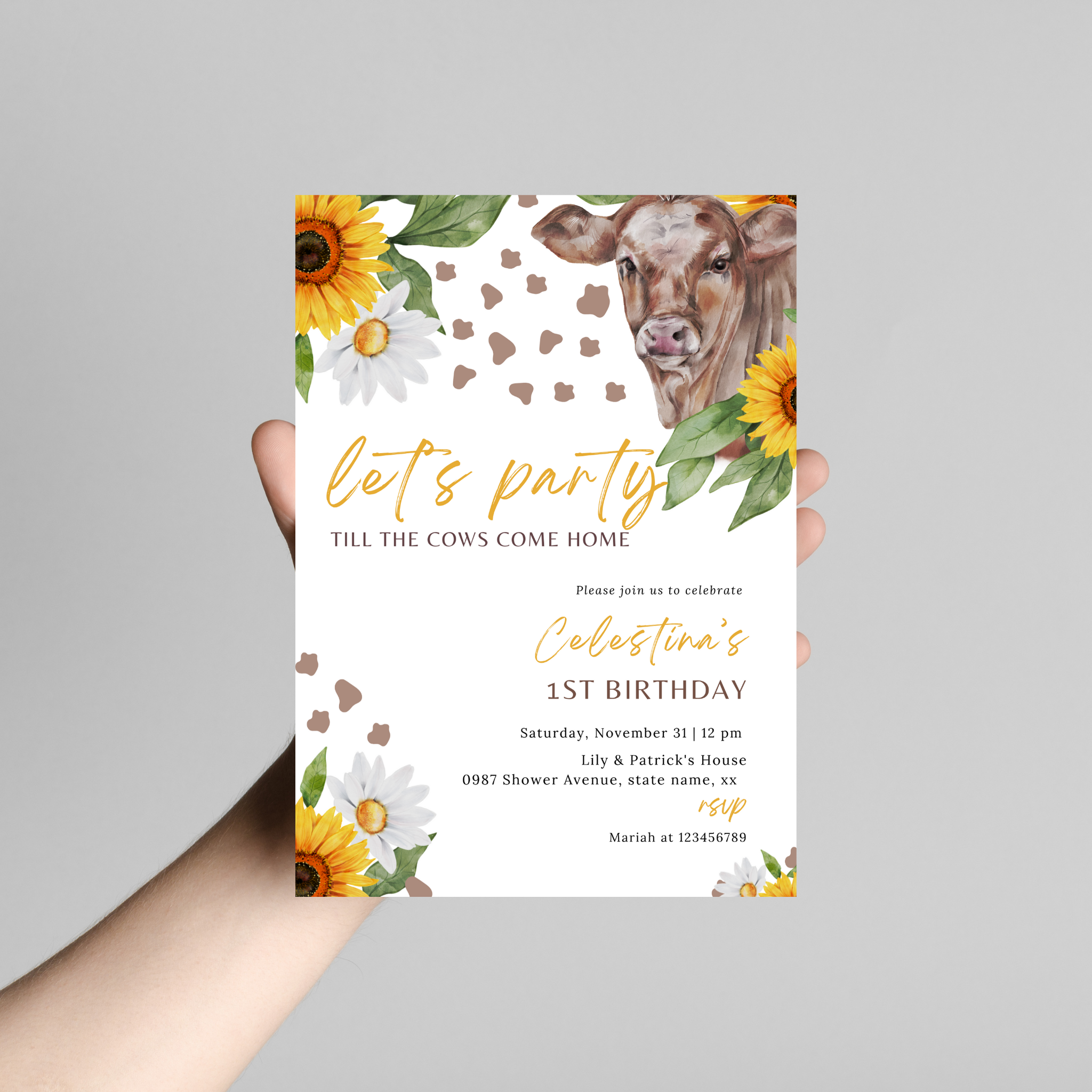 Sunflower Cow Invitation