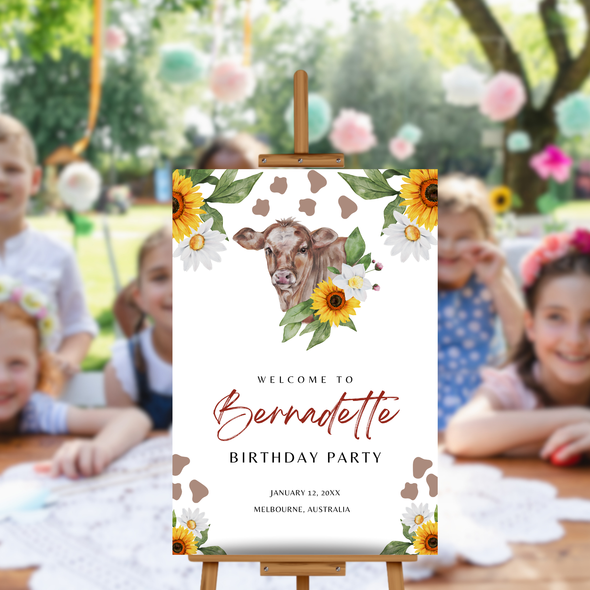 Sunflower Cow 1st Birthday Welcome Sign