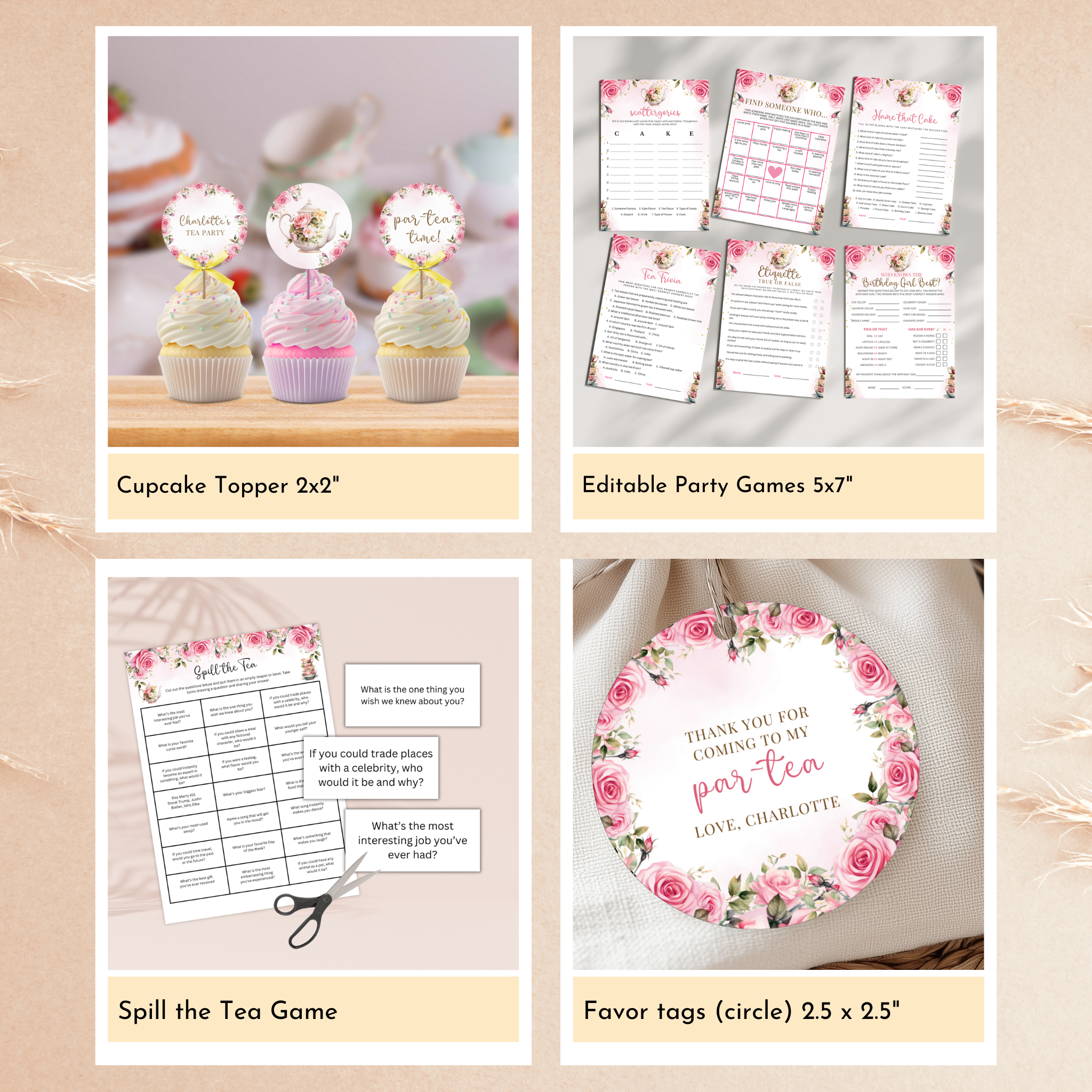 Tea Party Birthday Template Bundle - Pink Floral