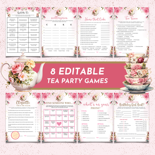 8 Editable Tea Party Games