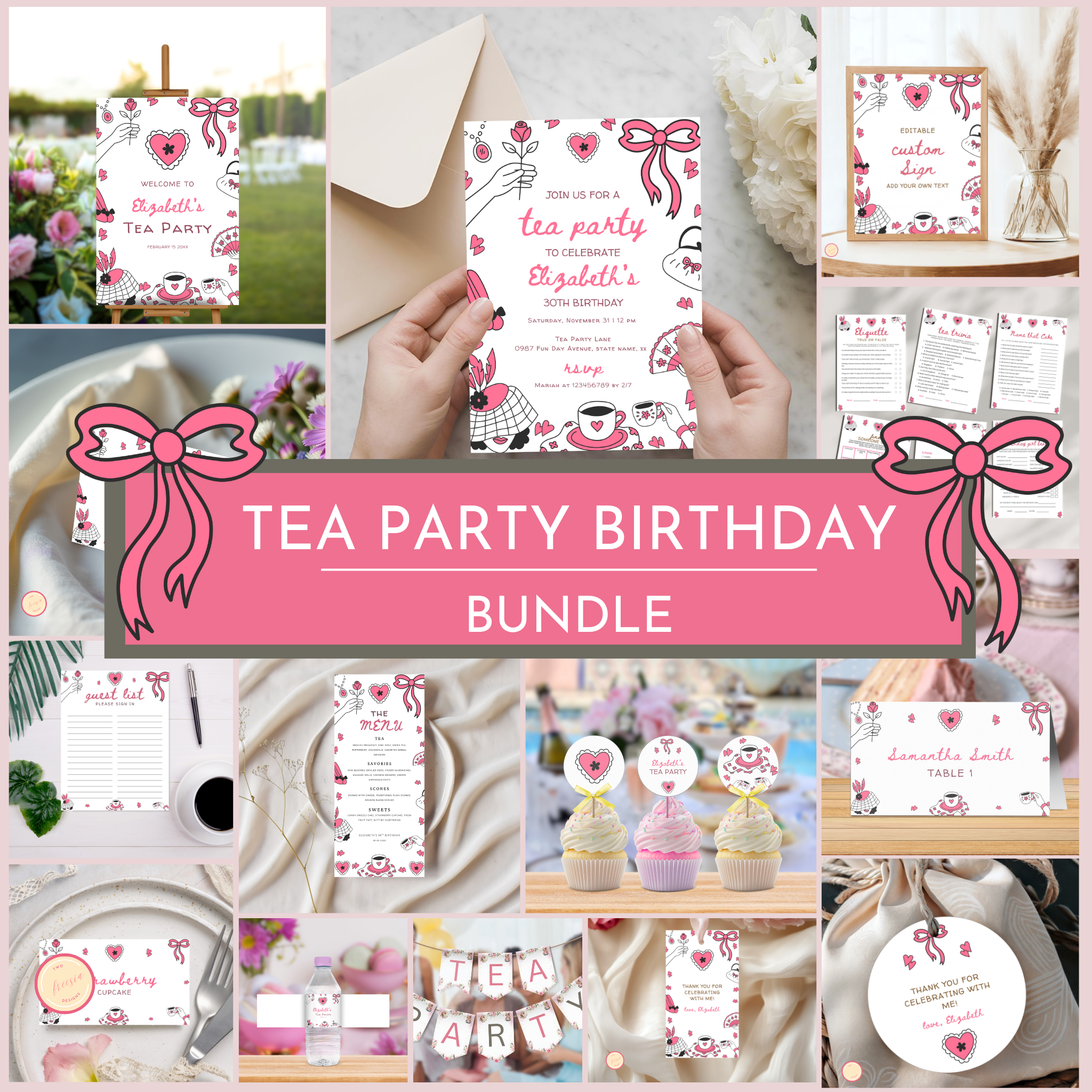 Tea Party Birthday Template Bundle