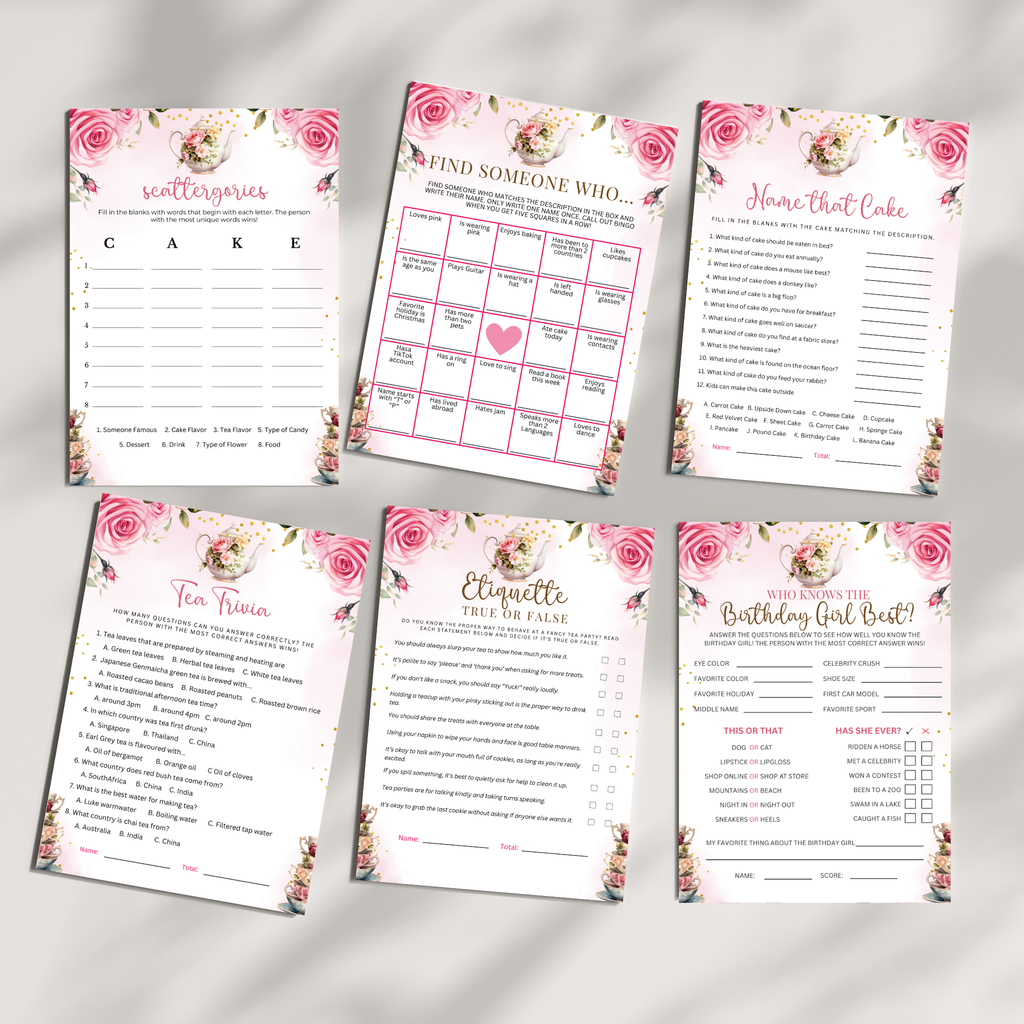 8 Editable Tea Party Games