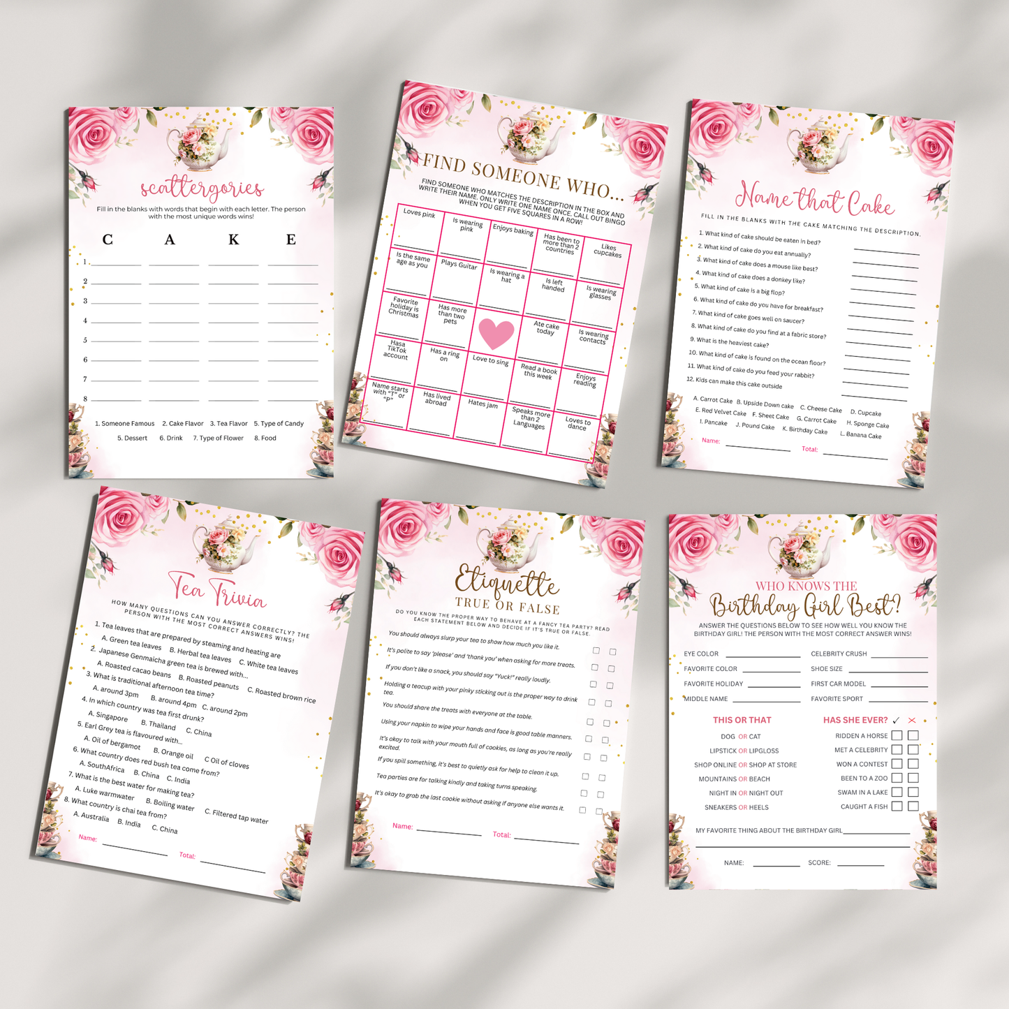 8 Editable Tea Party Games