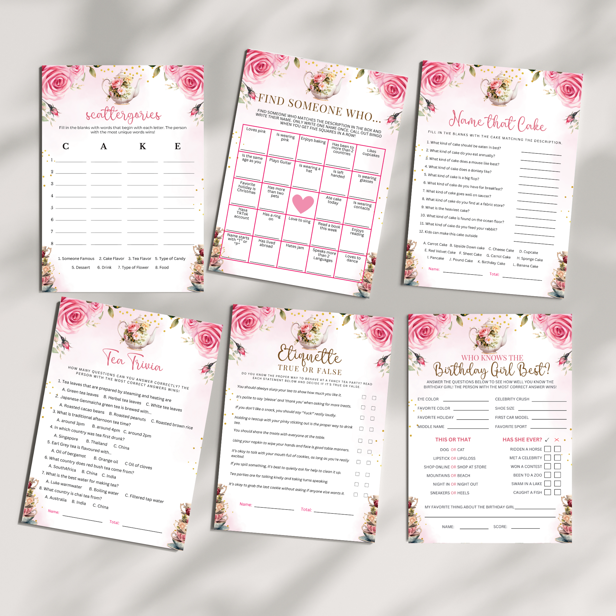 8 Editable Tea Party Games