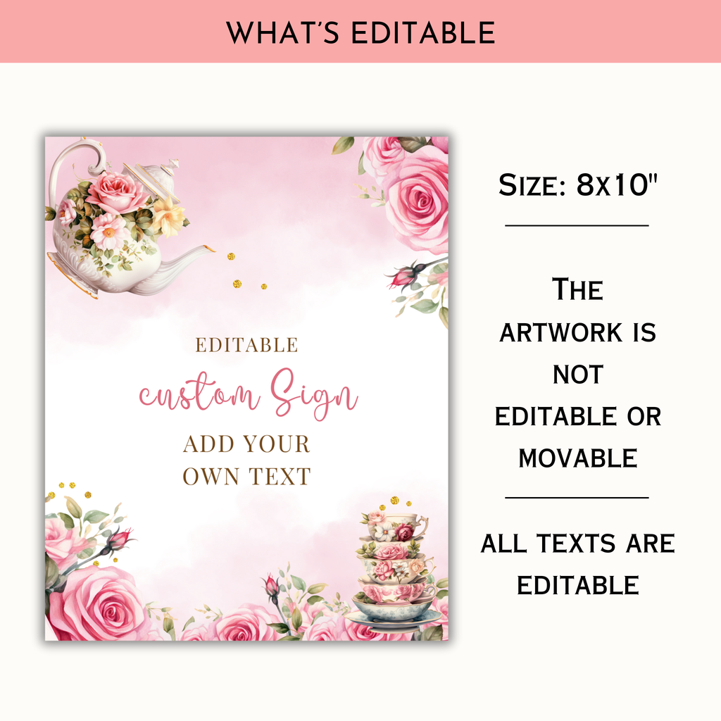 Editable Tea Party Table Sign