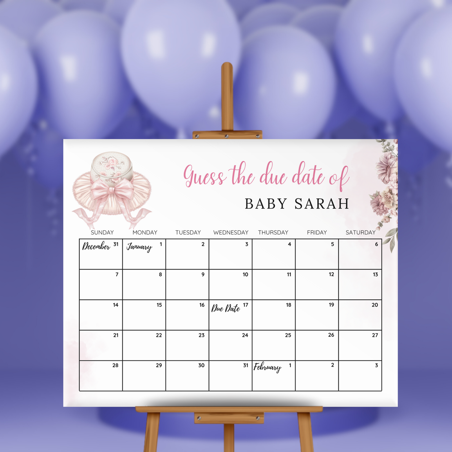 Tea Time Baby Due Date Calendar Game