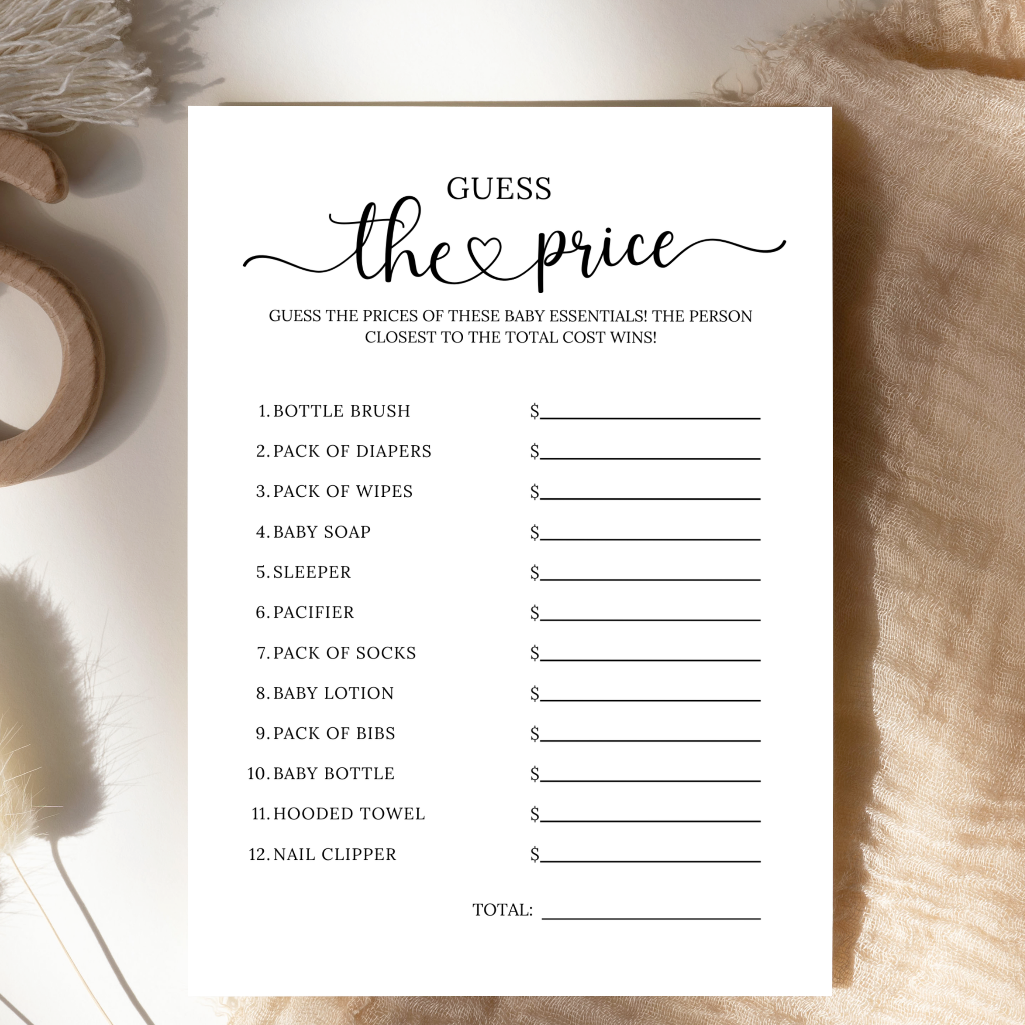 Guess the Price Baby Shower Game