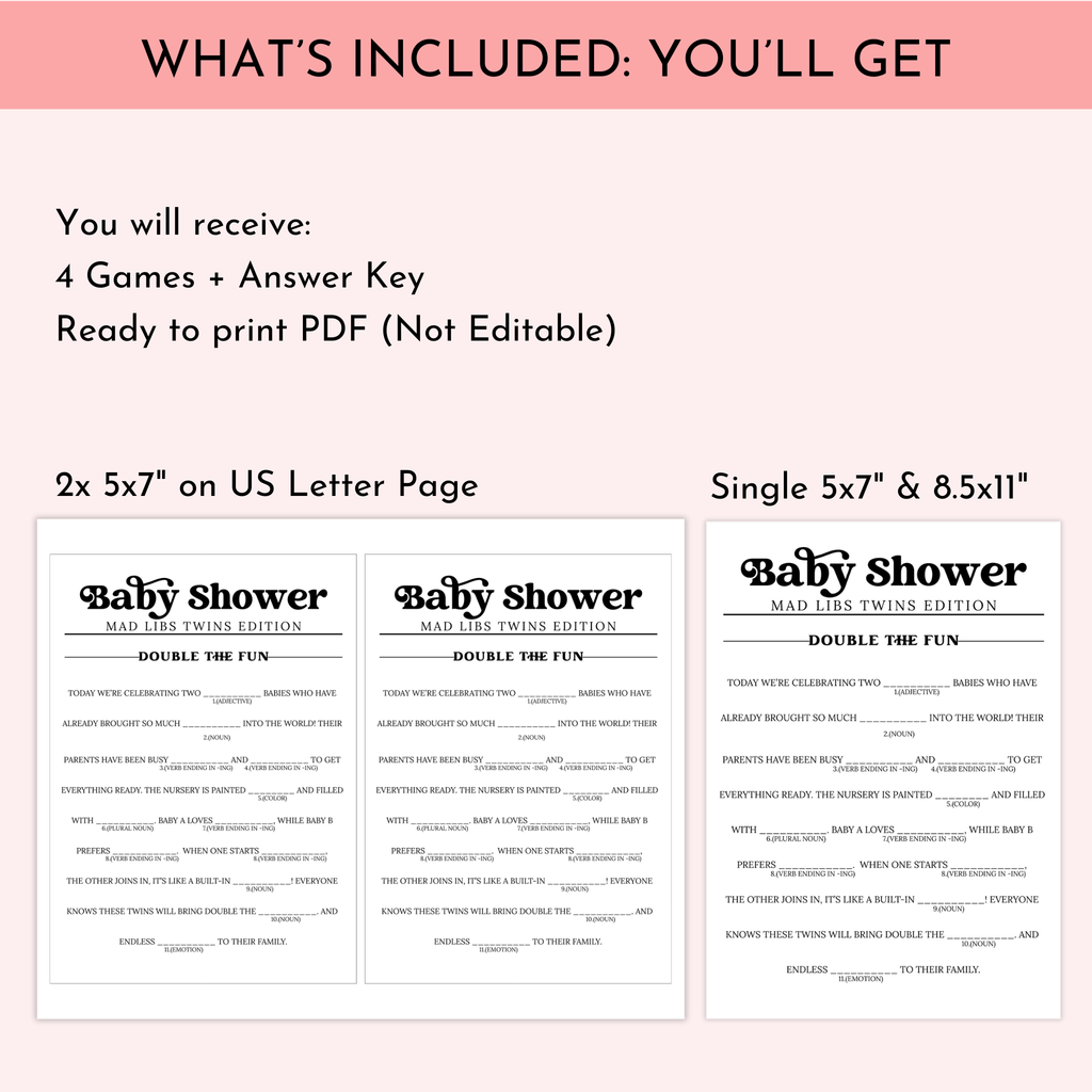 4 Twins Baby Shower Games