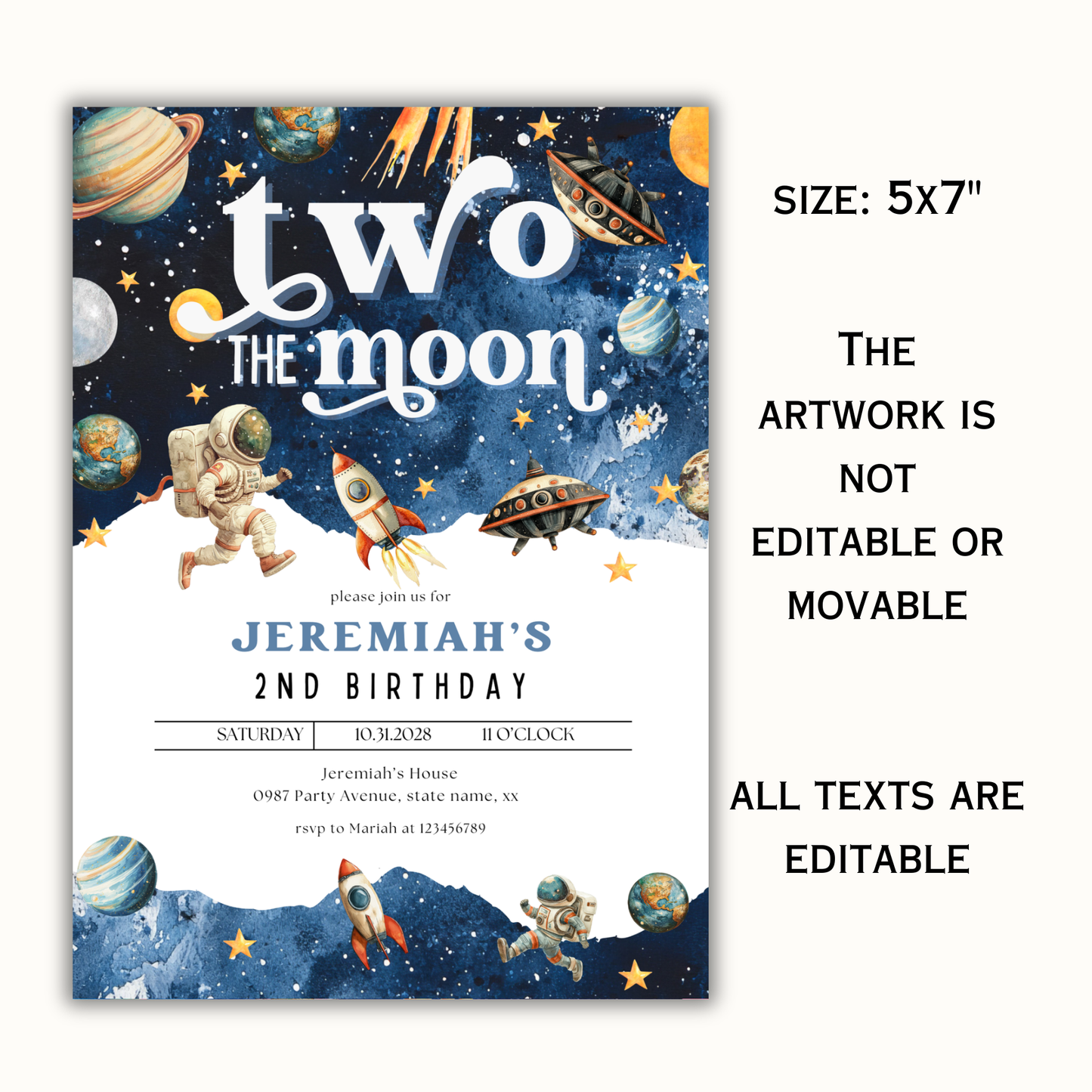 Two The Moon Invitation | Blue