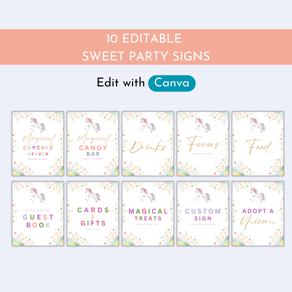 Unicorn Birthday Table Sign Templates
