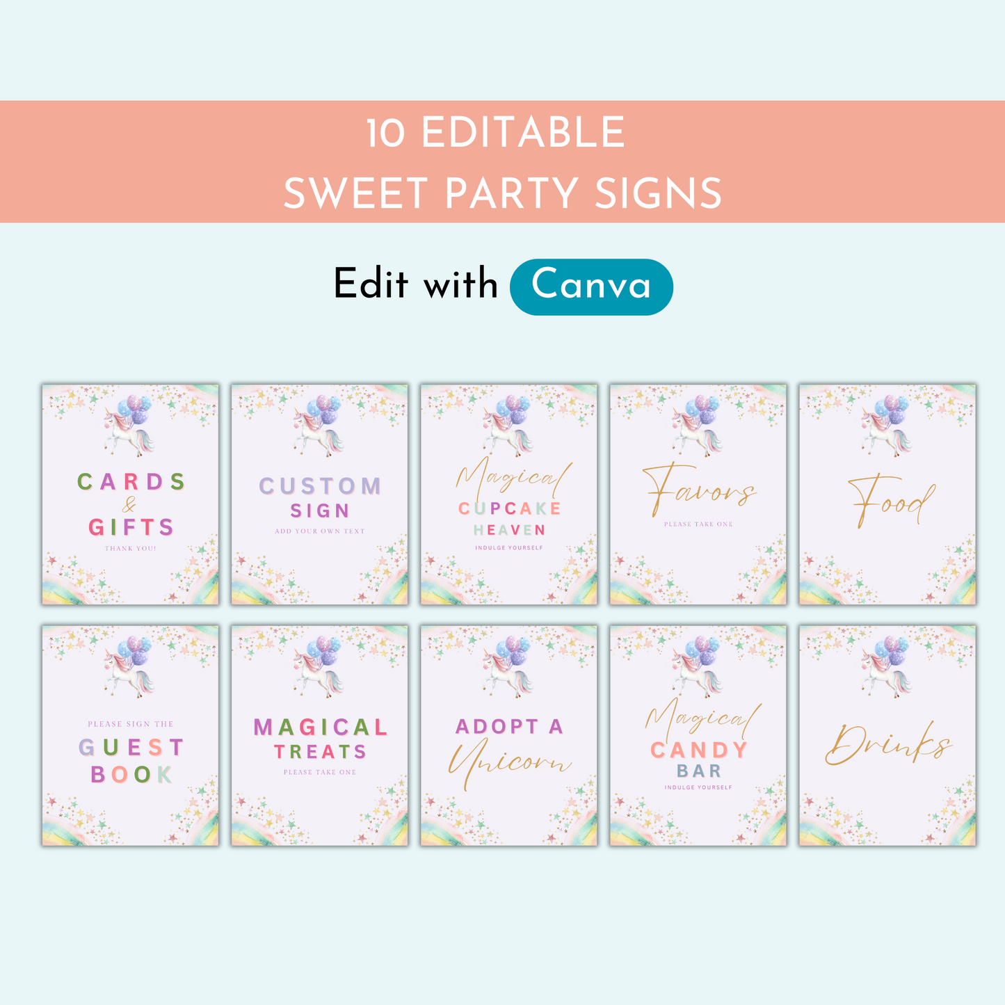 Unicorn Birthday Table Sign Templates