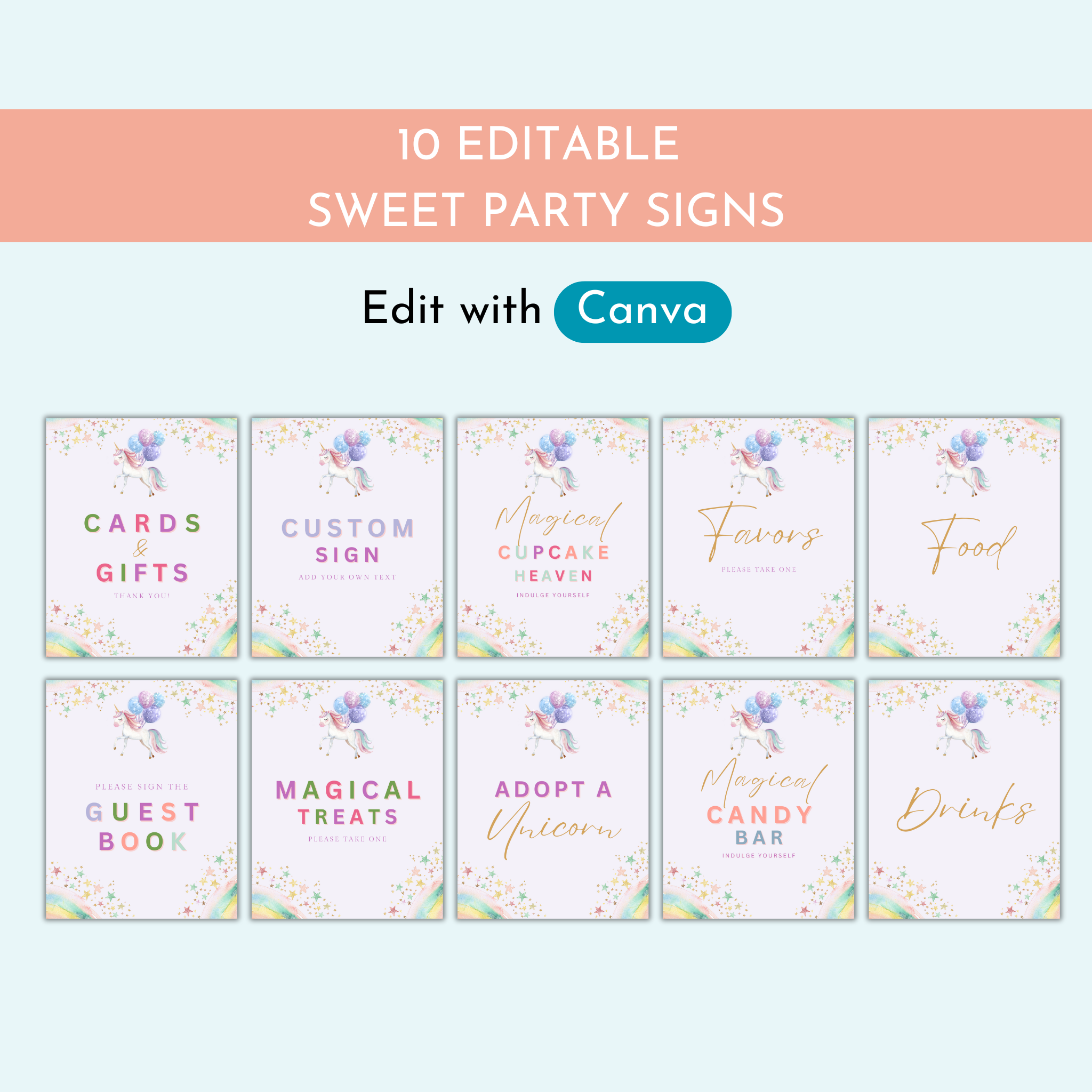 Unicorn Birthday Table Sign Templates
