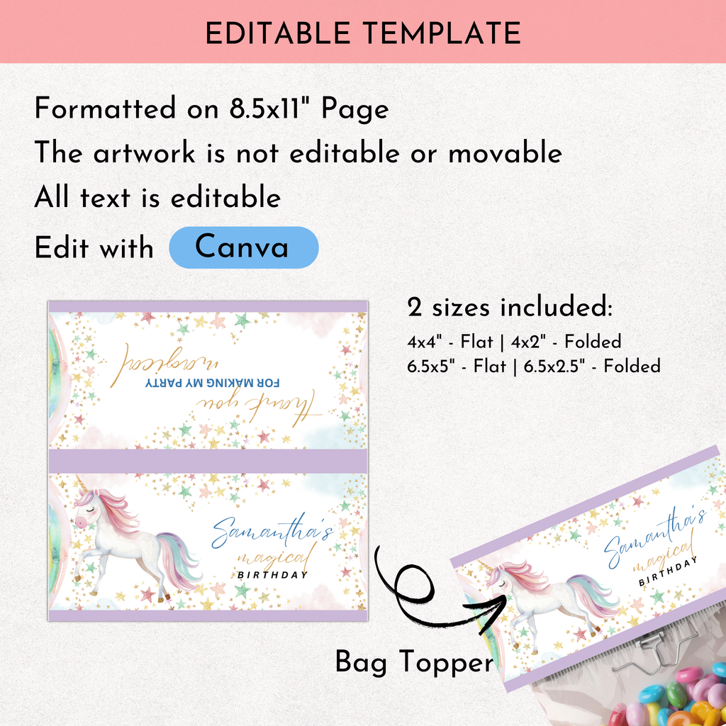 Unicorn Treat Bag Topper