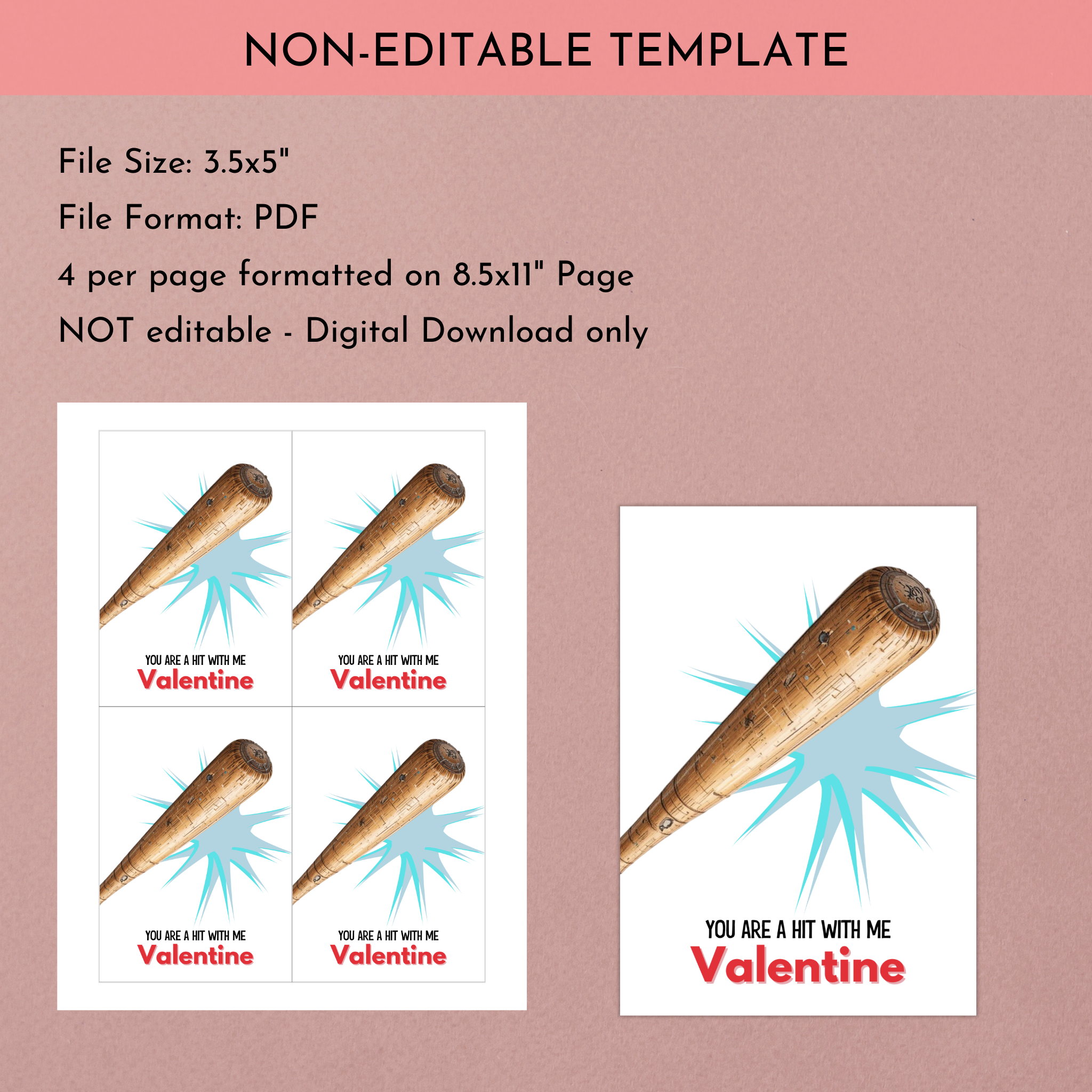 Baseball Valentine Cookie Card