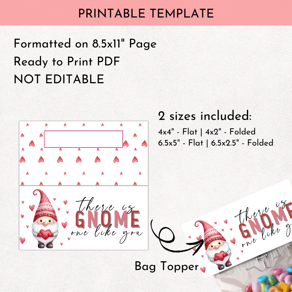 Valentine Gnome Bag Topper | Printable
