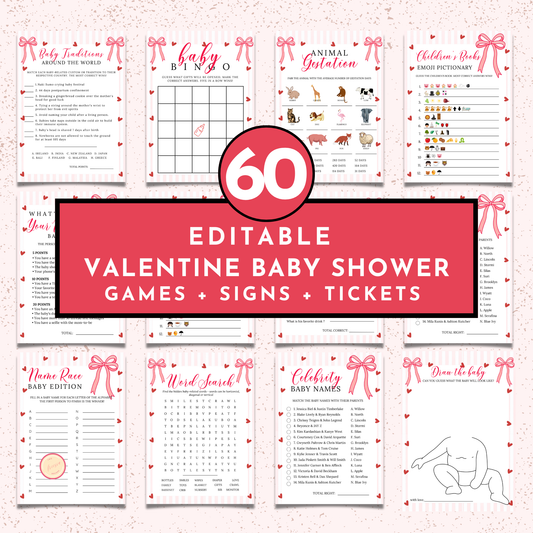 Valentine Baby Shower Games & Sign Bundle