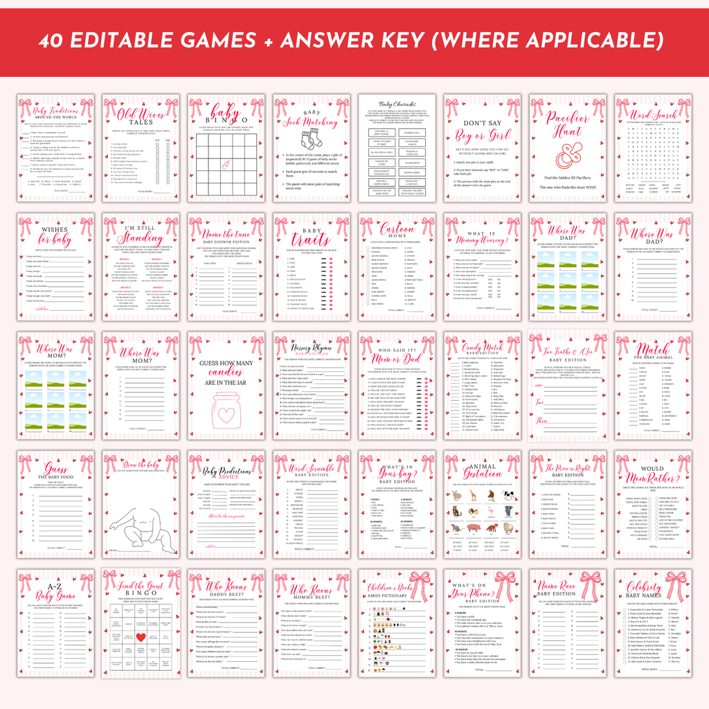 Valentine Baby Shower Games & Sign Bundle