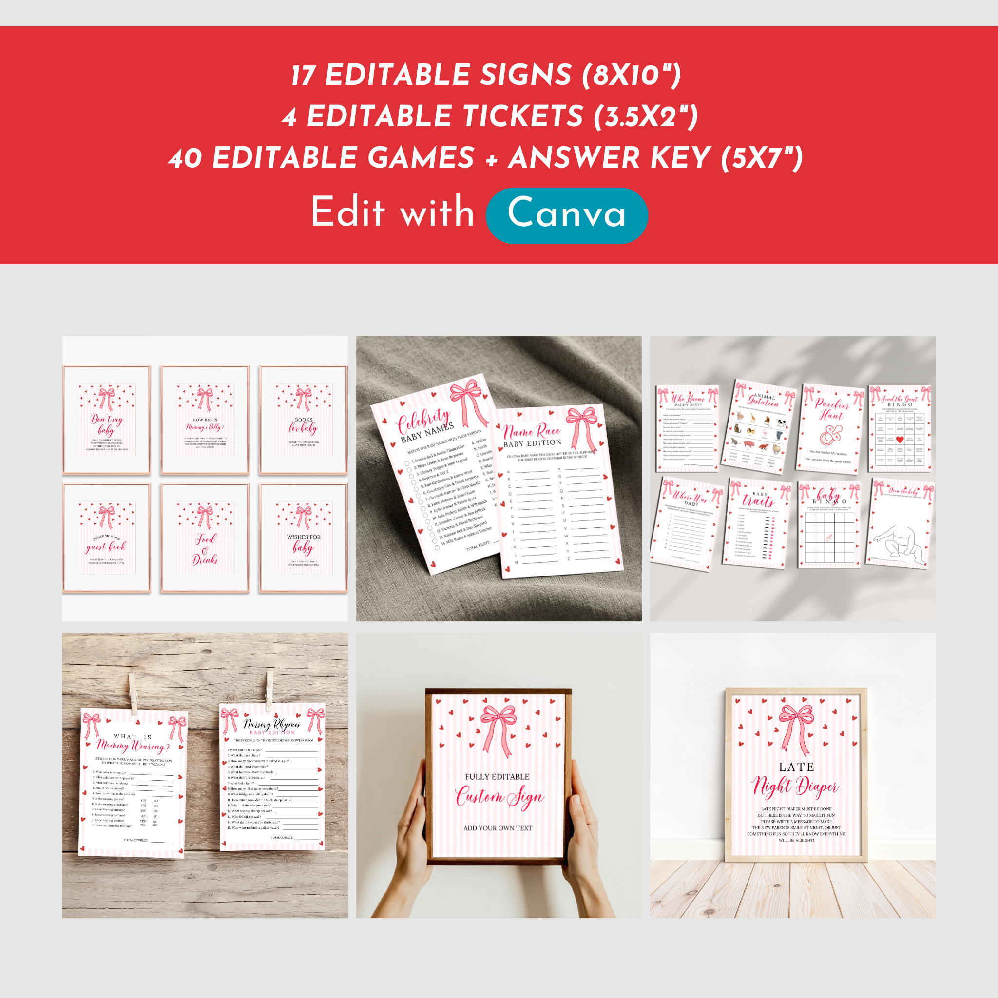 Valentine Baby Shower Games & Sign Bundle