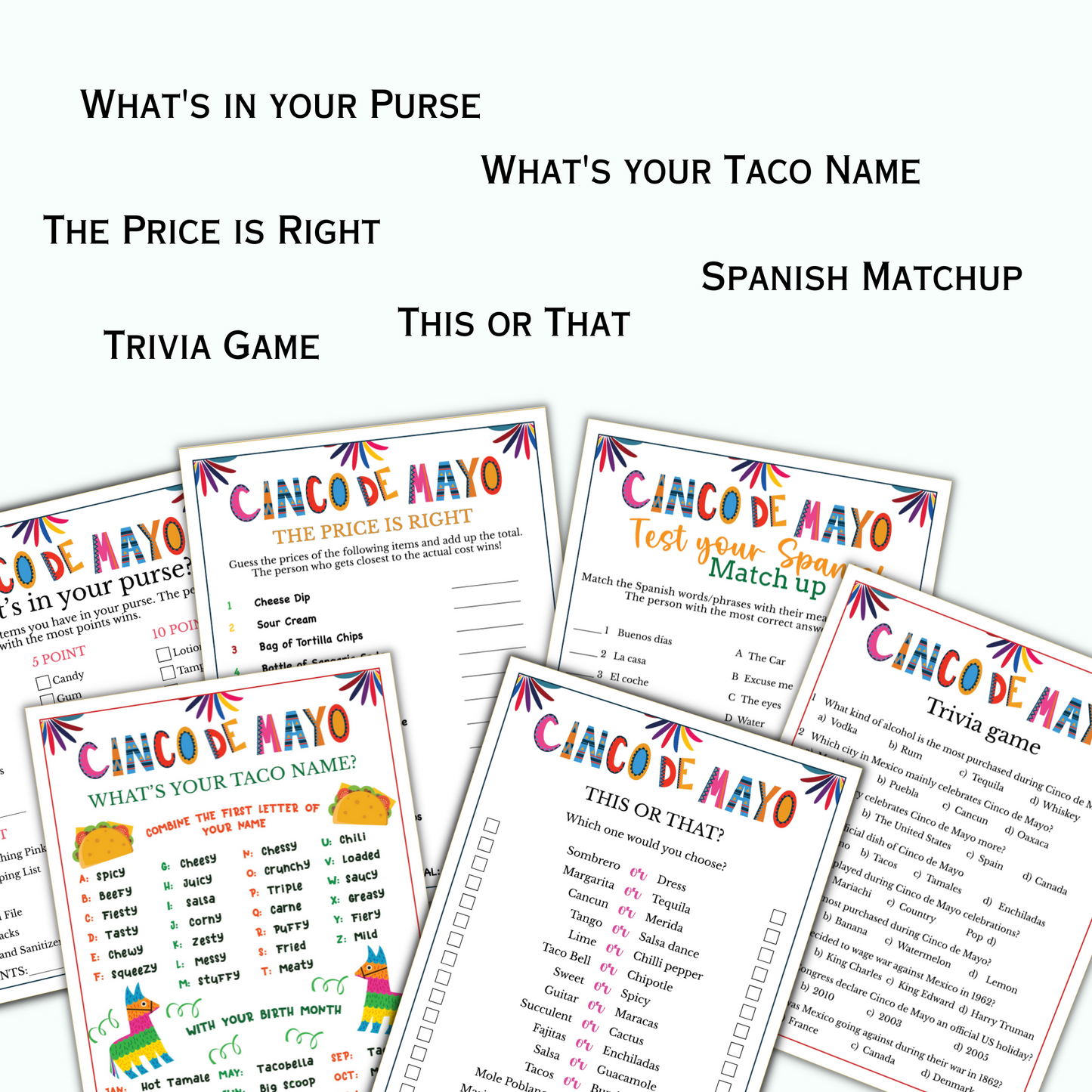 Cinco de Mayo Game Bundle for Kids & Adults - 24 Pack