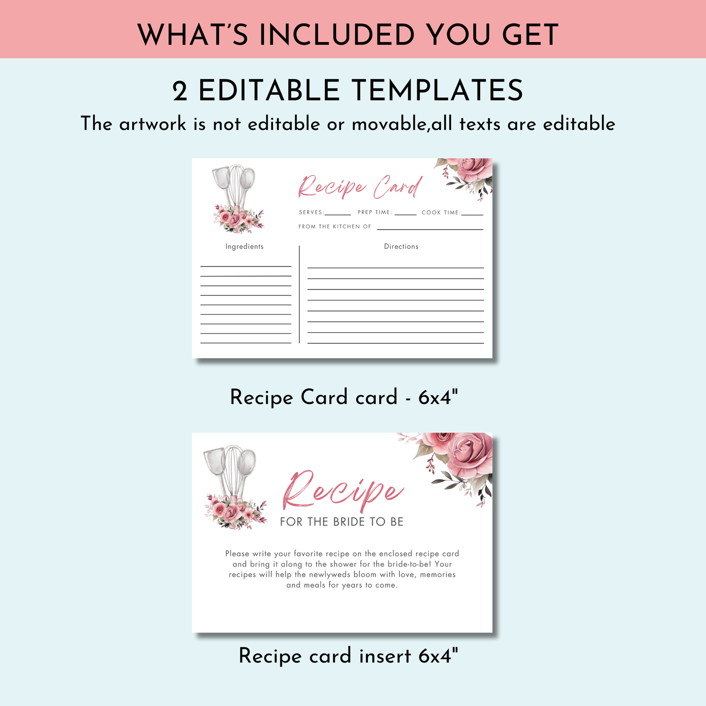 Whisked Away Bridal Shower Recipe Card - Pink Floral