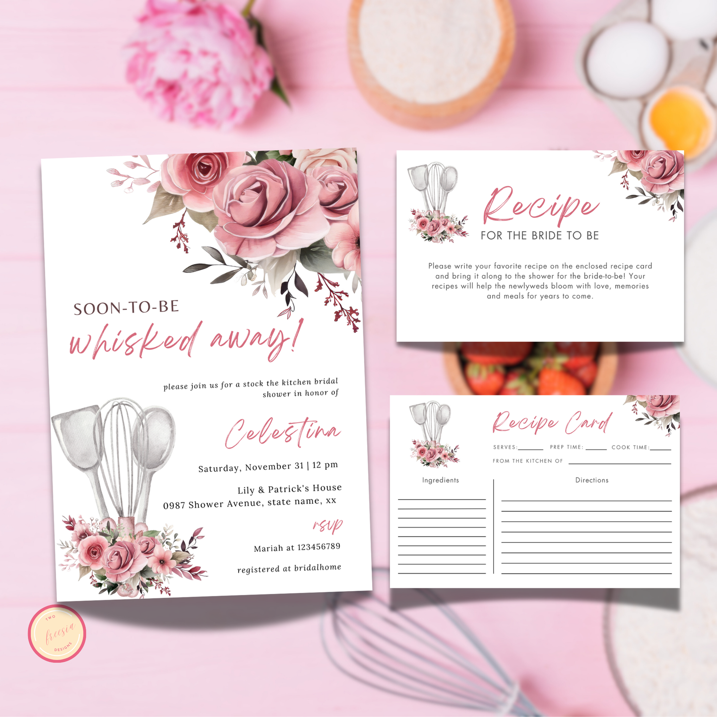 Whisked Away Bridal Shower Invitation Bundle - Pink Floral