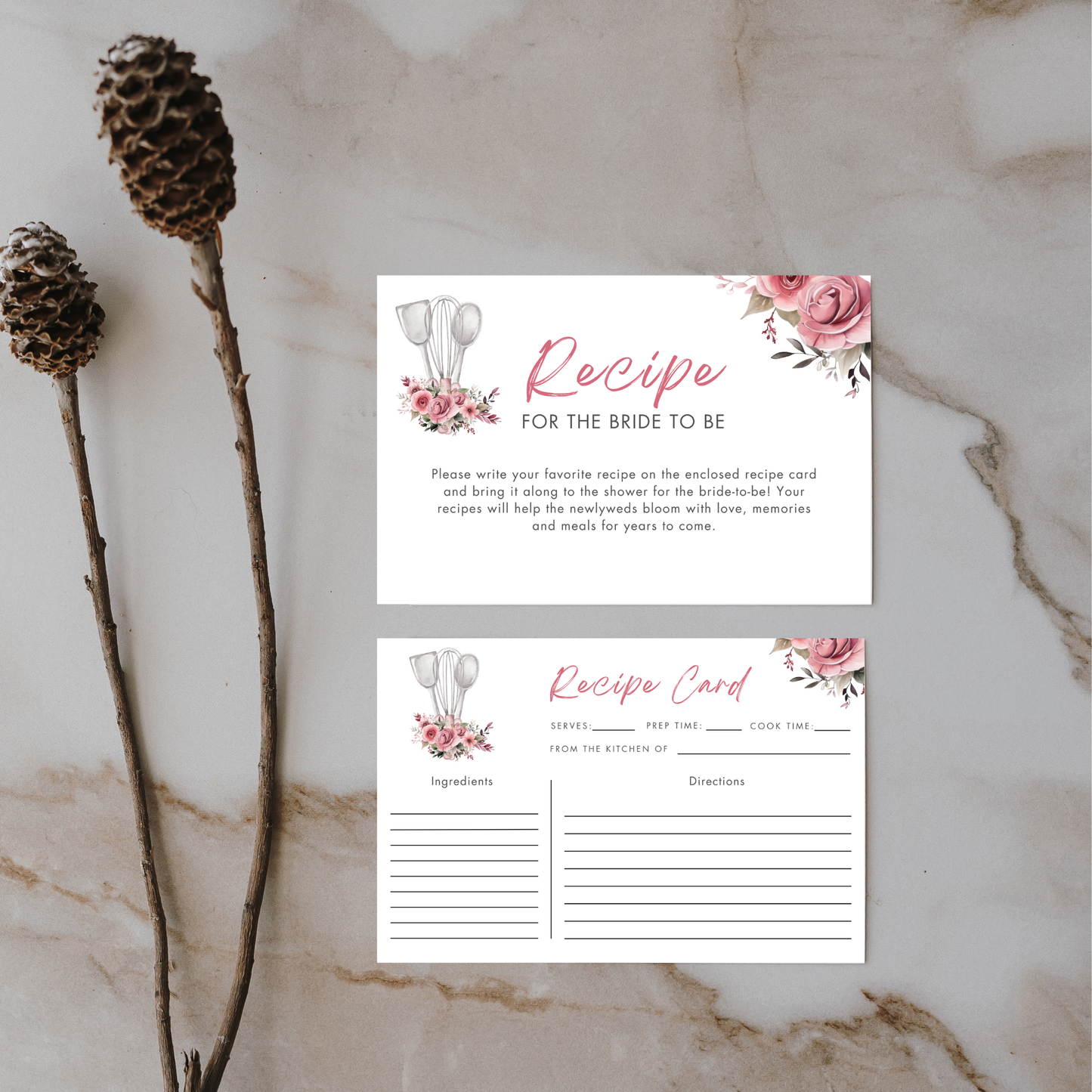 Whisked Away Bridal Shower Invitation Bundle - Pink Floral