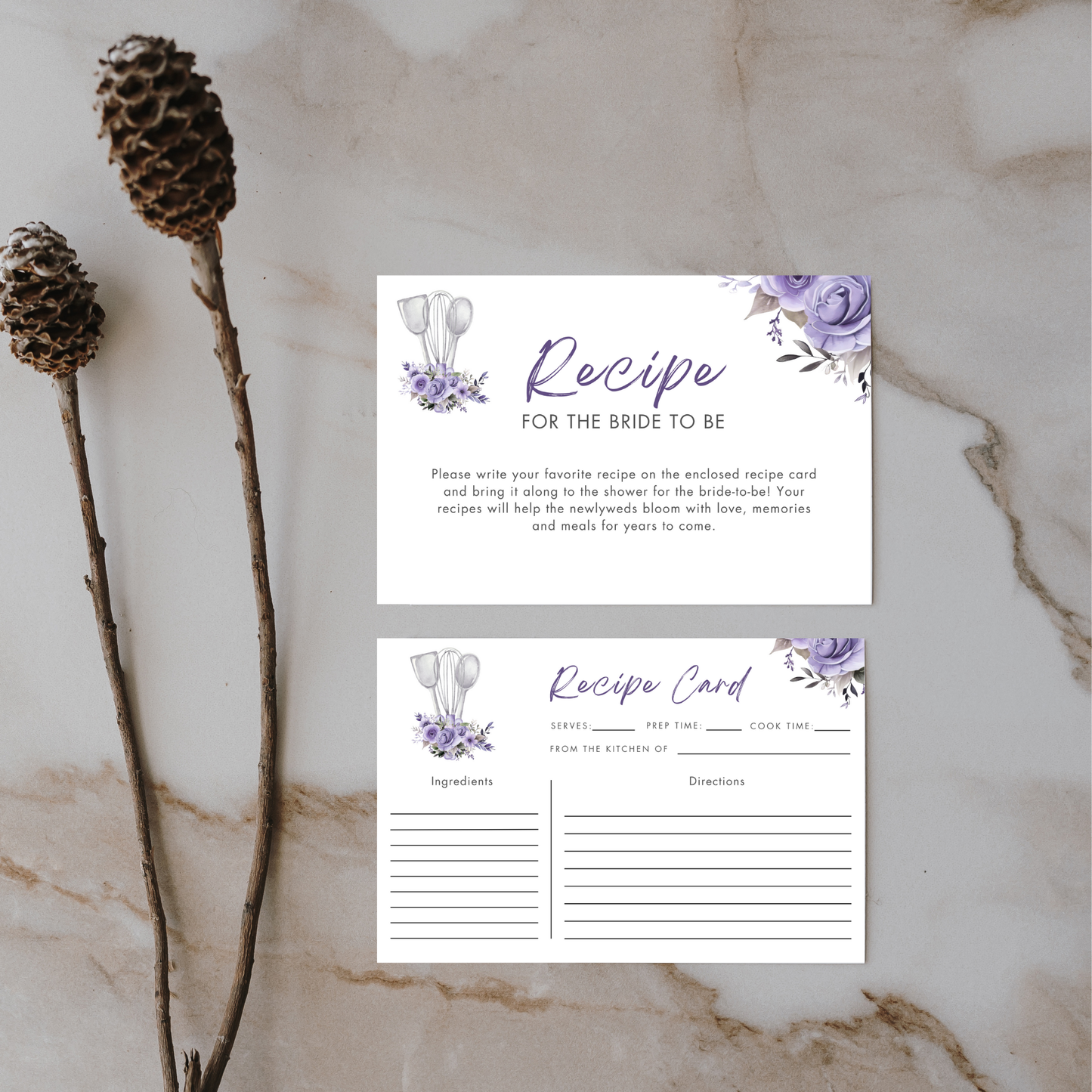 Whisked Away Bridal Shower Invitation Bundle - Purple Floral