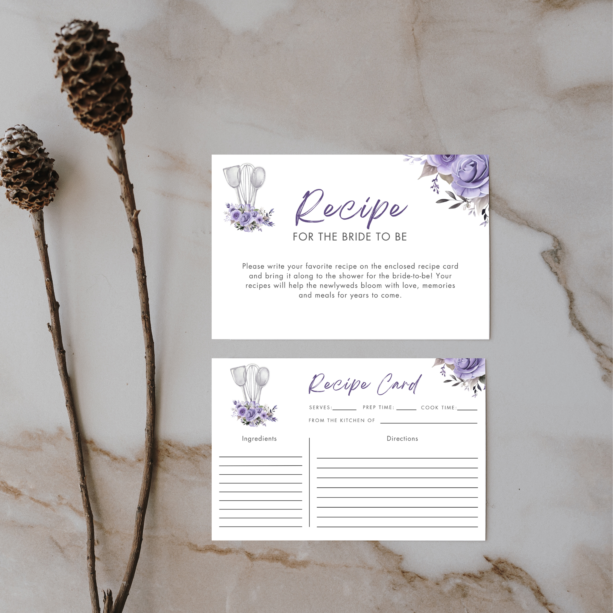 Whisked Away Bridal Shower Invitation Bundle - Purple Floral
