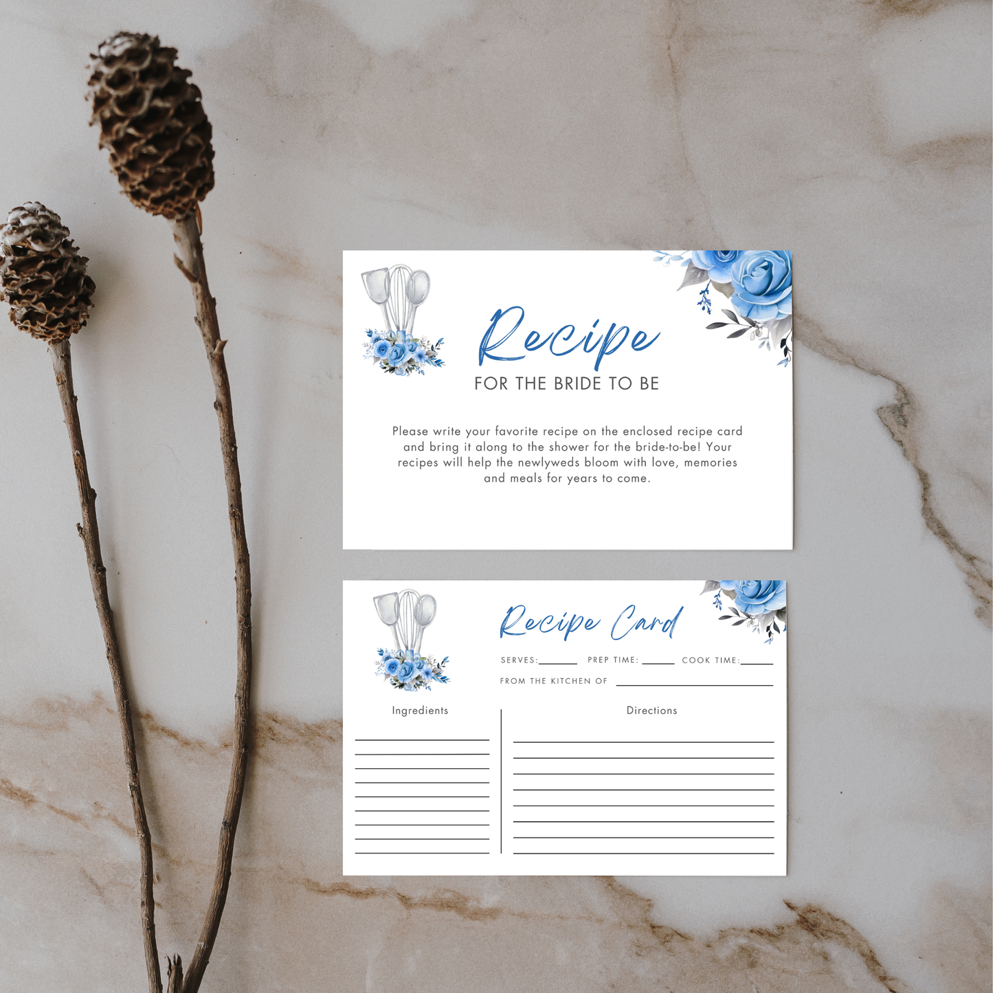 Whisked Away Bridal Shower Invitation Bundle - Blue Floral