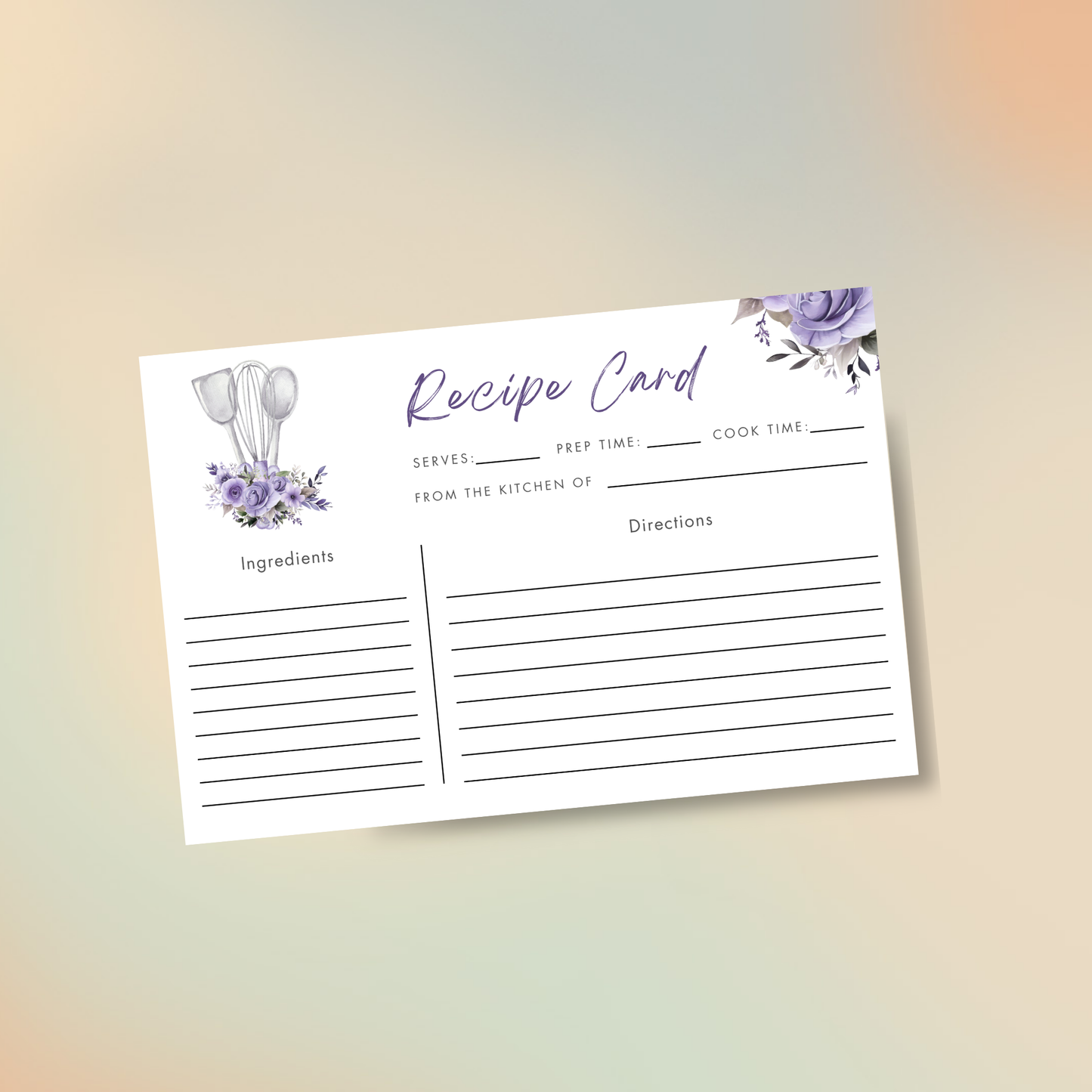 Whisked Away Bridal Shower Recipe Card - Purple Floral