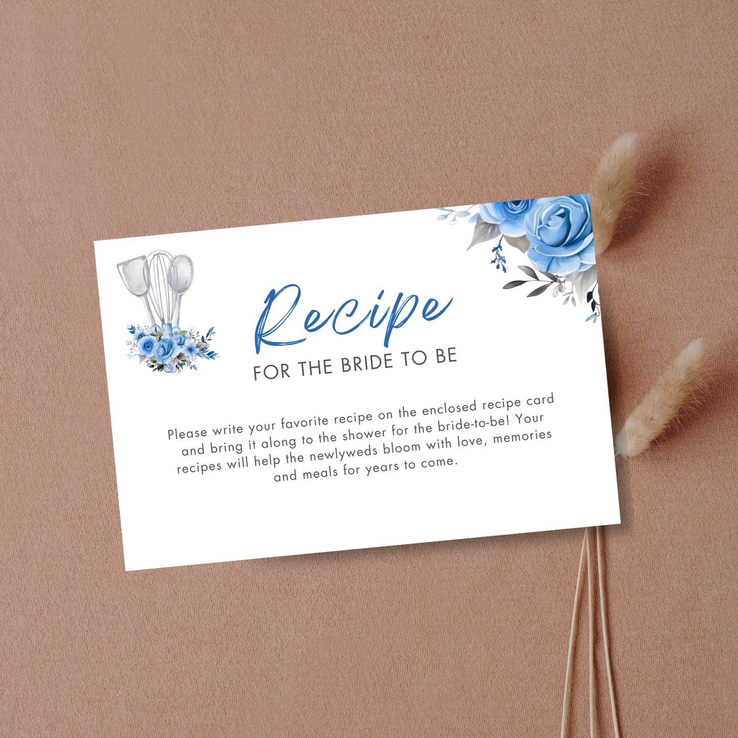Whisked Away Bridal Shower Recipe Card - Blue Floral